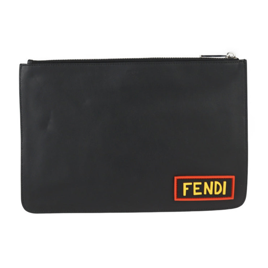 FENDI Pouch Second Bag 7N0078 Leather Black Multicolor Clutch LOVE