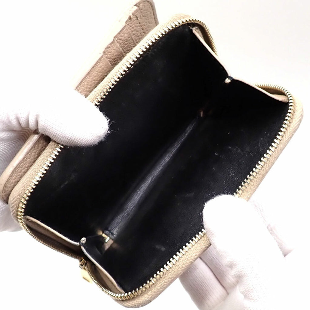 Saint Laurent Cassandra Bifold Wallet, Women's Beige Grained Leather Compact Zip Wallet