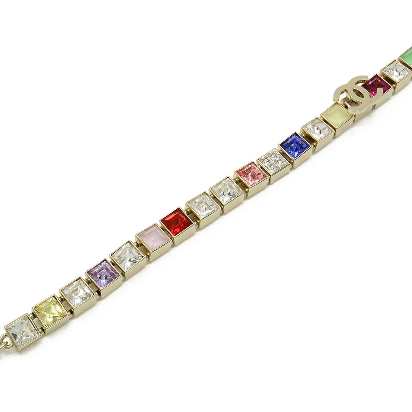 CHANEL Coco Mark Square Rhinestone Choker Necklace GP Gold Multicolor A21 K