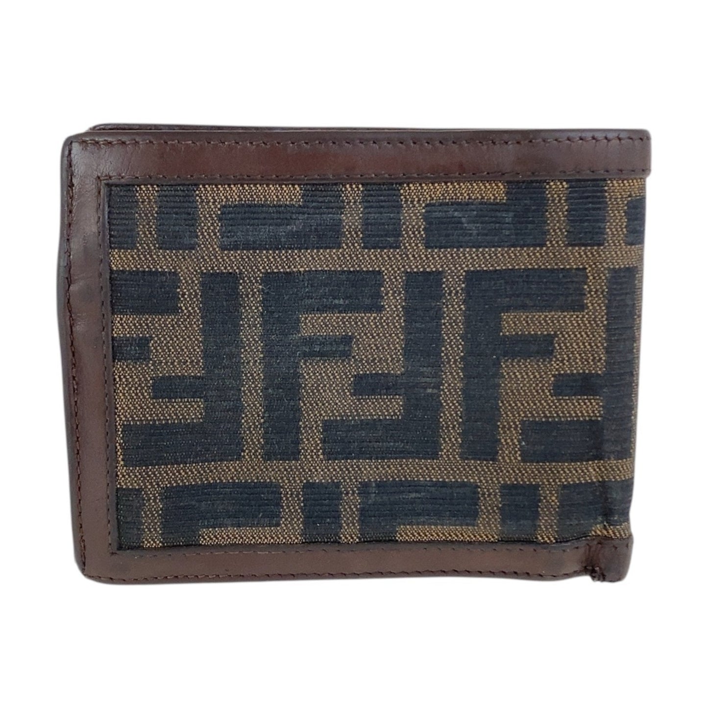 FENDI Zucca Brown Leather Canvas Wallet with Silver Hardware, Size 810 11018 6877, Compact for Women