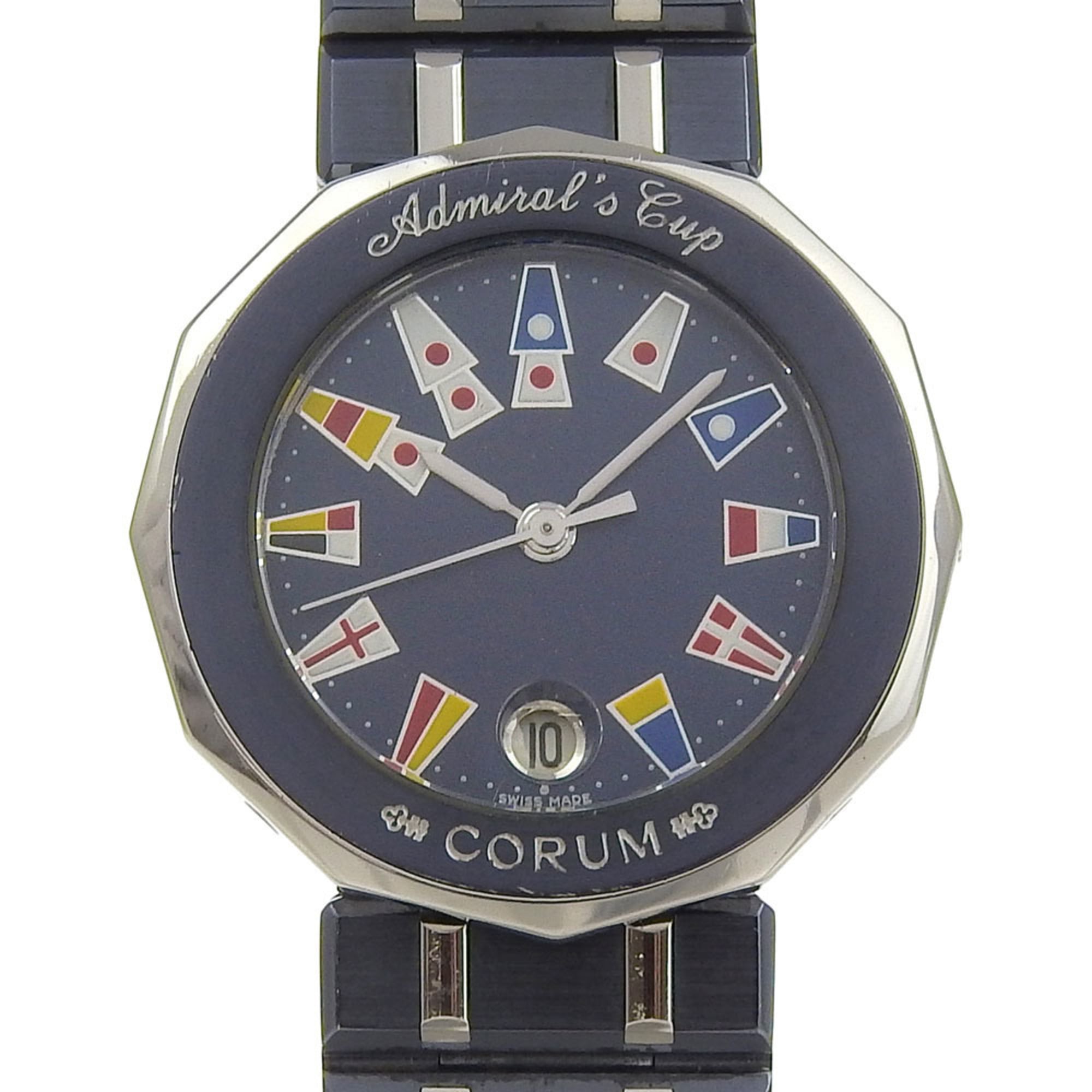 Corum Admiral's Cup Watch 39.610.30.V50 Stainless Steel x Gun Blue Quartz Analog Display Navy Dial Admirals Ladies — Good