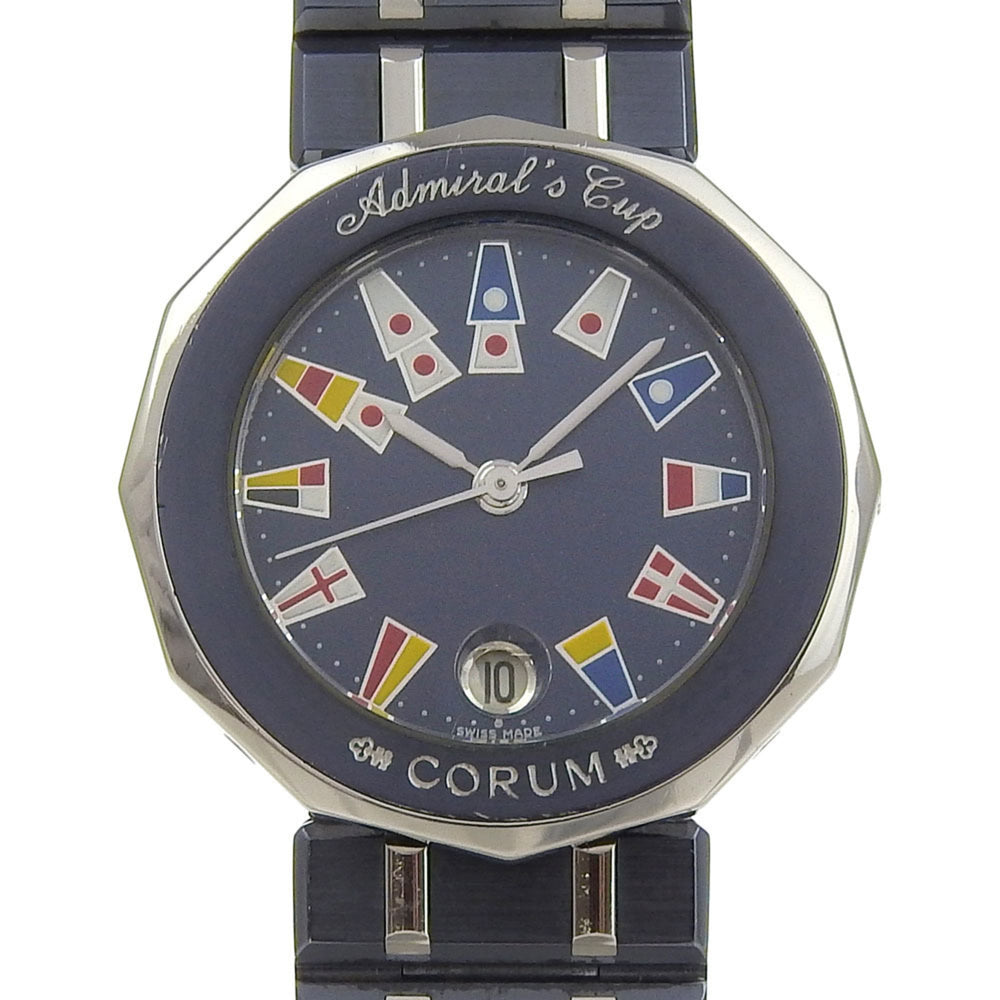 Corum Admiral's Cup Watch 39.610.30.V50 Stainless Steel x Gun Blue Quartz Analog Display Navy Dial Admirals Ladies — Good