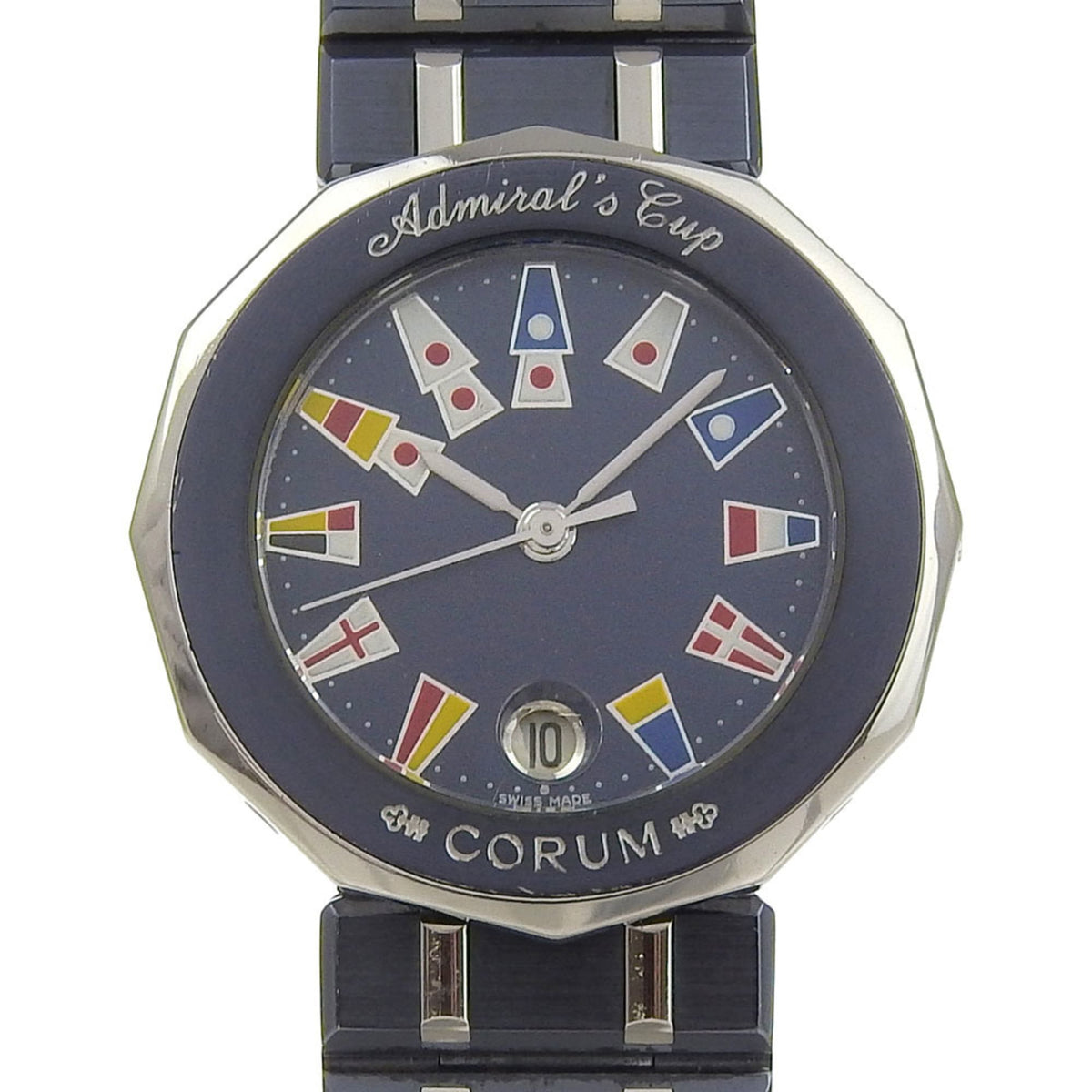 Corum Admiral's Cup Watch 39.610.30.V50 Stainless Steel x Gun Blue Quartz Analog Display Navy Dial Admirals Ladies — Good