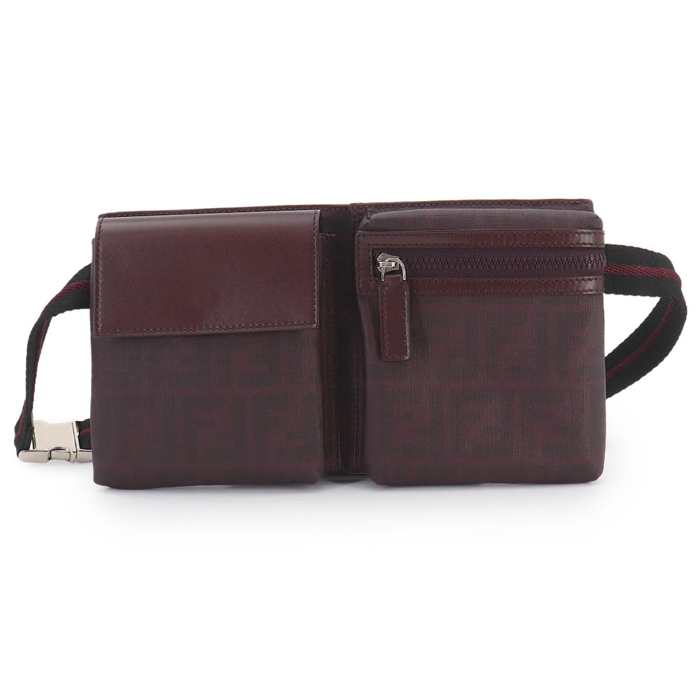 Fendi Zucca Bag, Waist Body Handbag, Leather, Bordeaux, 7VA280, Silver Hardware, Belt Bag — Like New