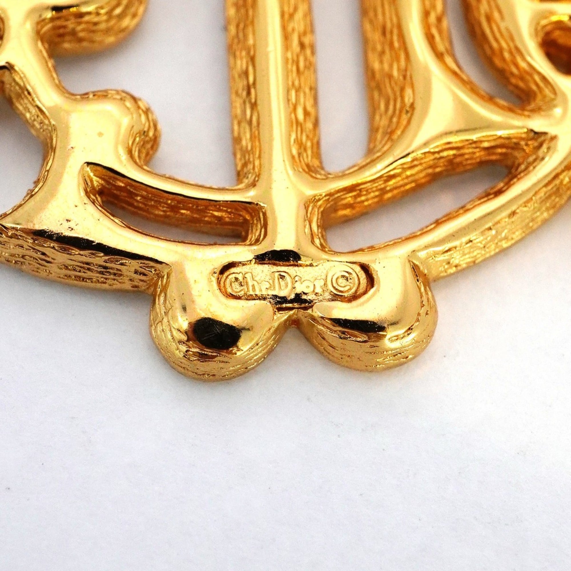 Christian Dior Brooch Emblem GP Plated Rhinestone Gold for Women