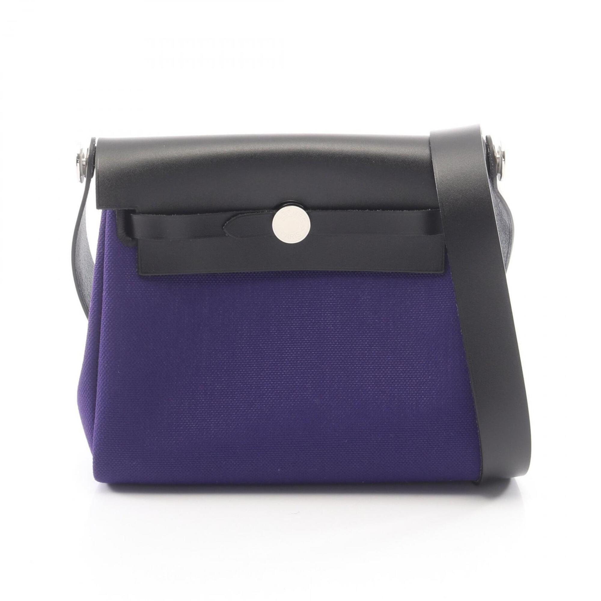 Hermes Herbag Zip Mini Shoulder Bag Handbag Canvas Leather Toile Military Vache Hunter Women's Purple Black — New - Store Return