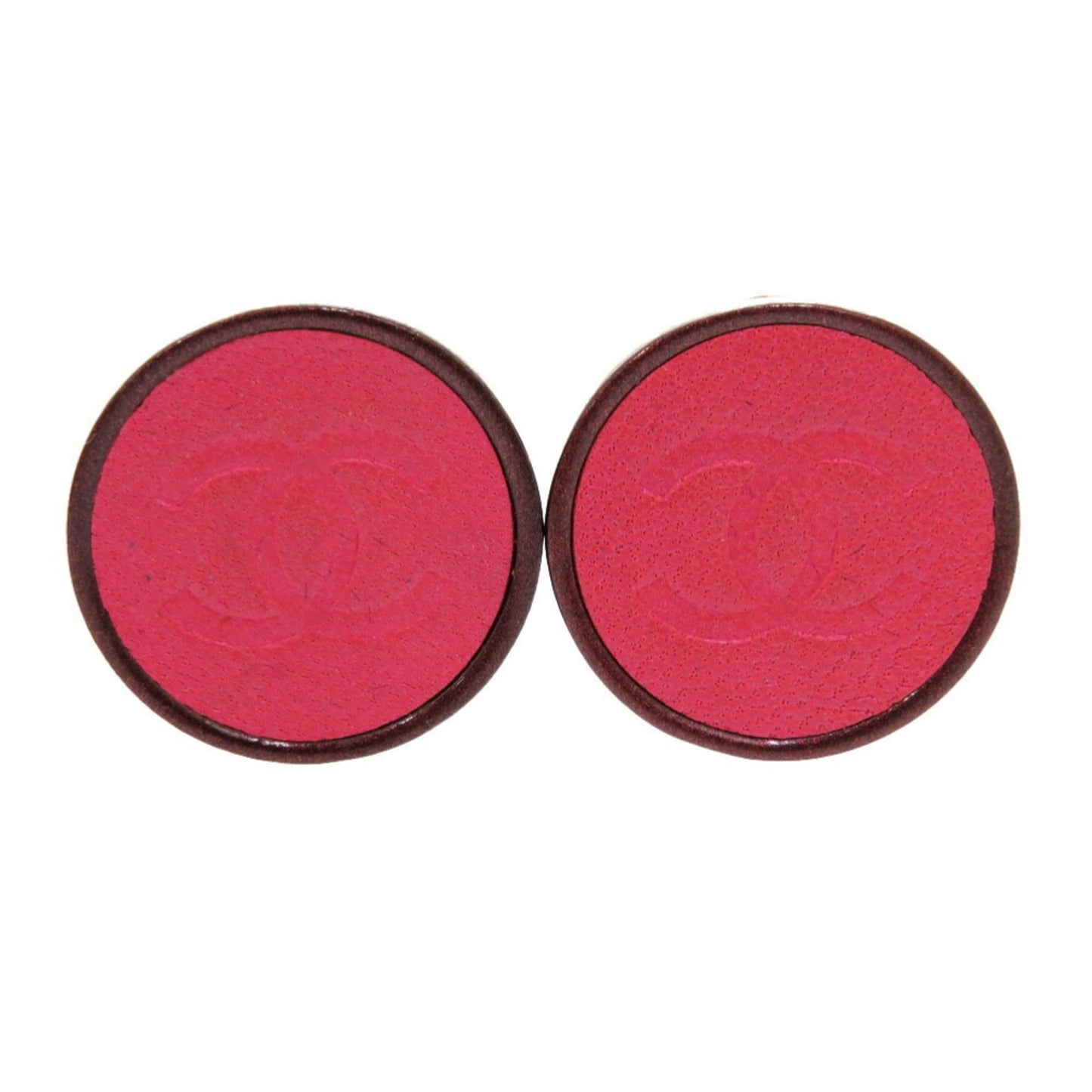 Chanel Coco Mark Button 00A Leather Metal Pink Earrings 1638 CHANEL