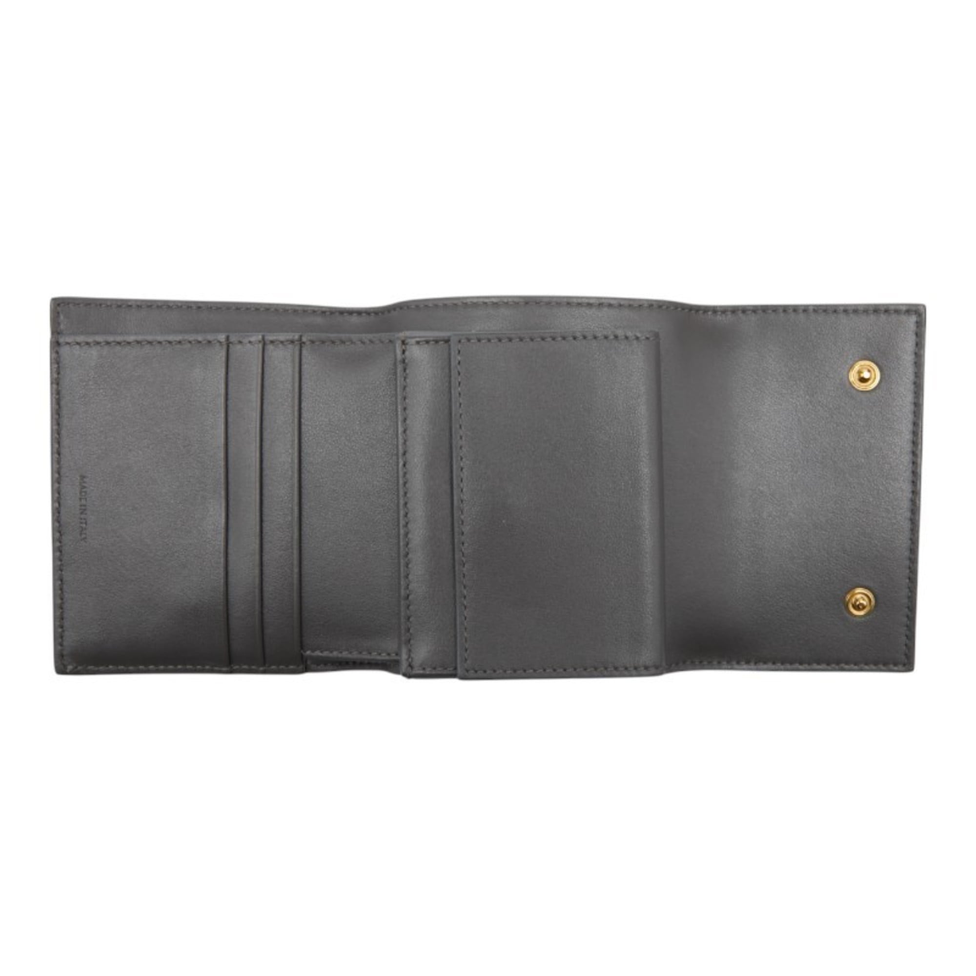 Celine Tri-fold Wallet Gray Leather Women's CELINE