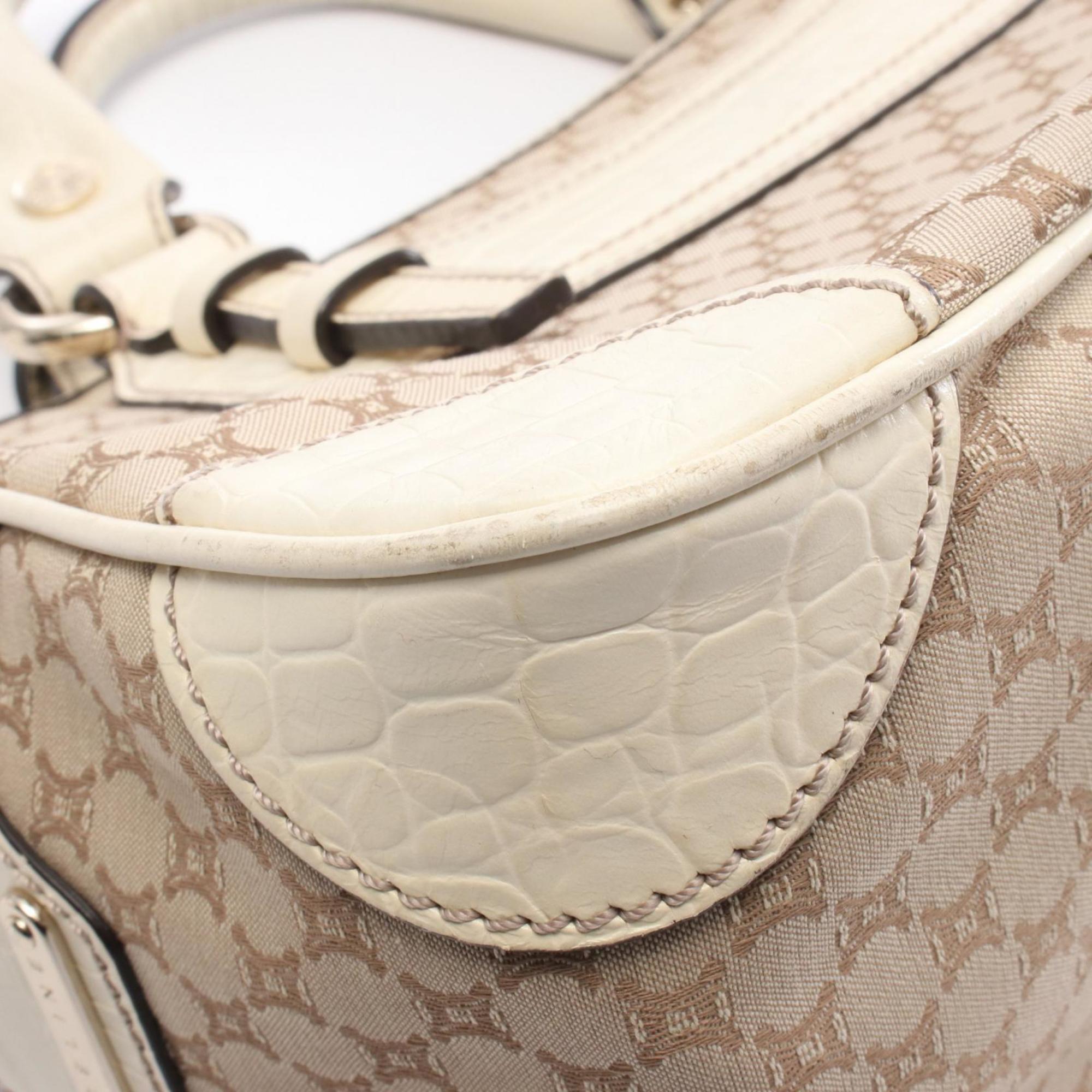 Celine Boogie Bag Macadam Handbag, Canvas and Leather, Women's, Beige White