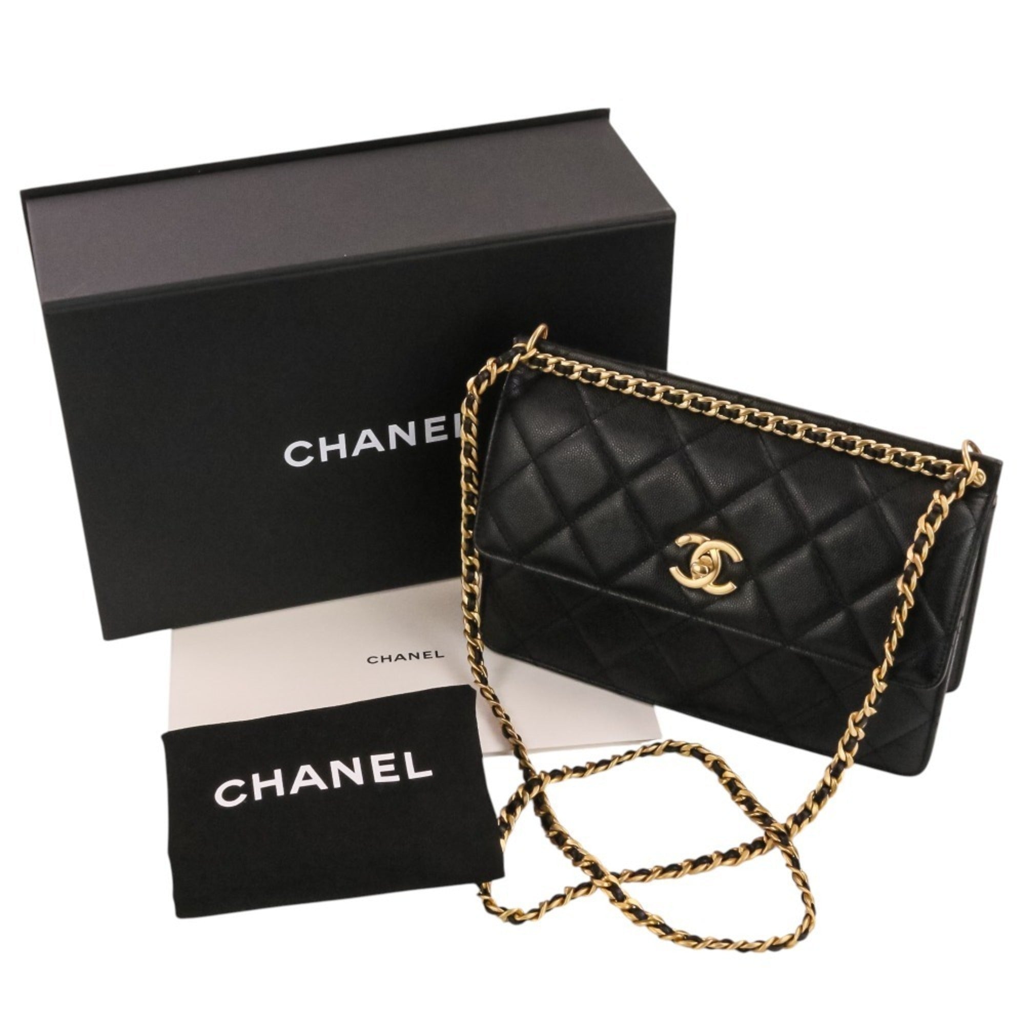 CHANEL Coco Mark Matelassé Caviar Skin Small Flap Chain Shoulder Bag AS4169 Black Women's — Like New