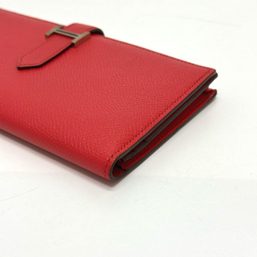 HERMES H hardware, Bearn soufflet bifold long wallet, Epson, women's, Rouge Tomato, red