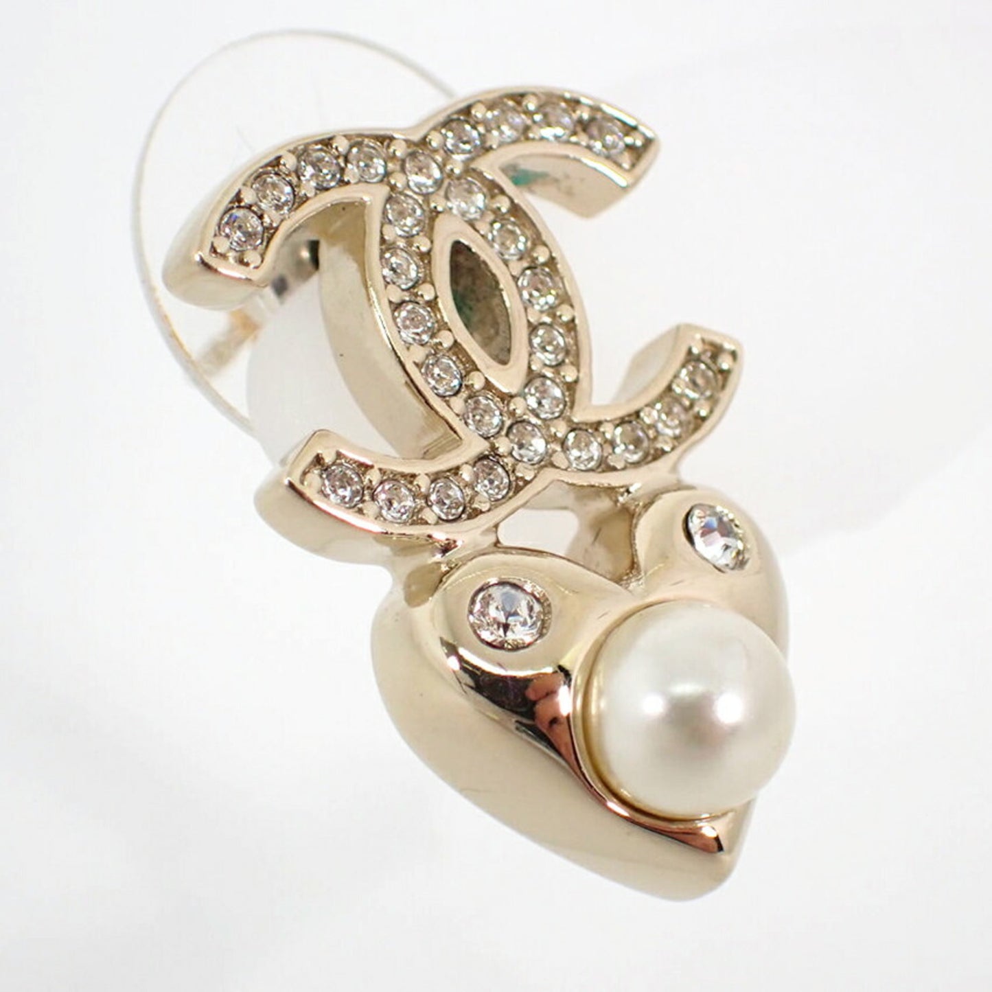 CHANEL Coco Mark Faux Pearl Rhinestone Earrings (One Piece)