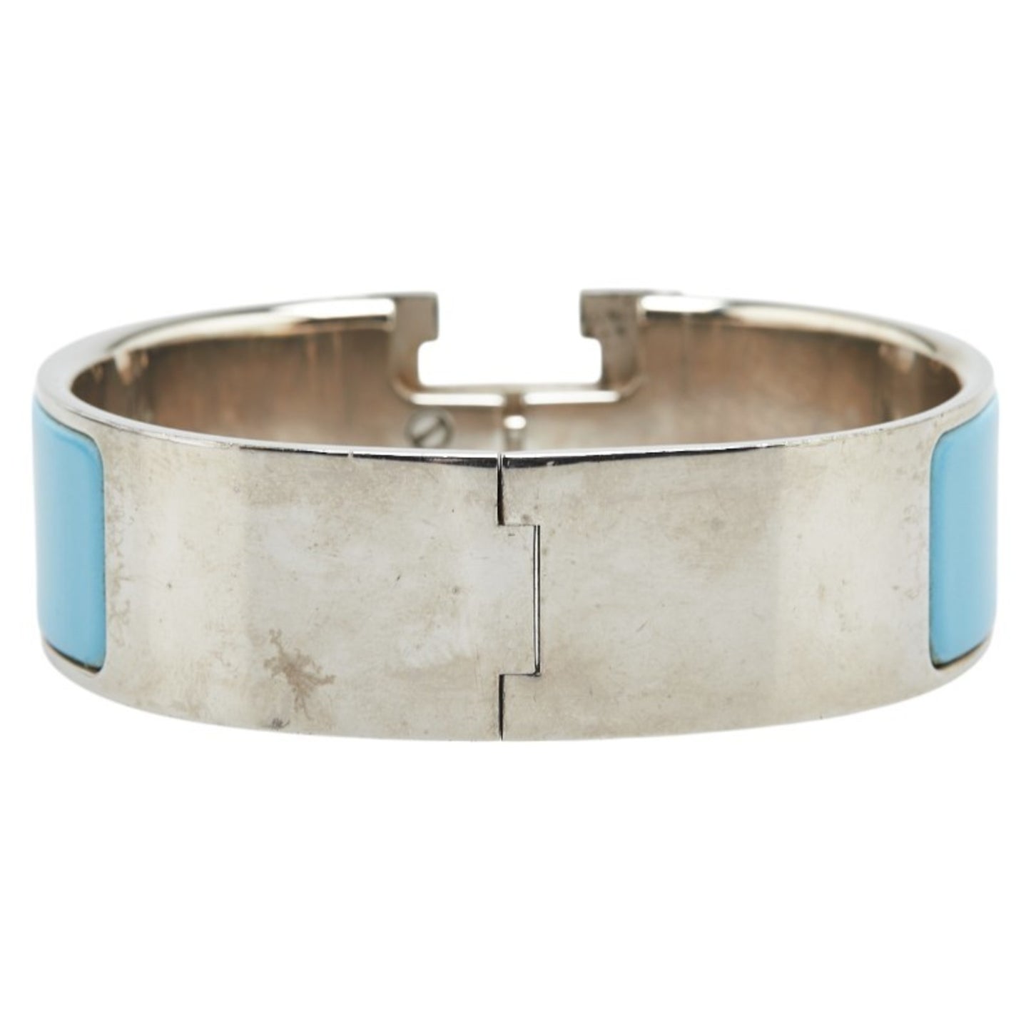 Hermes Click-Clack PM Bracelet Bangle Silver Blue Metal Enamel Women's HERMES