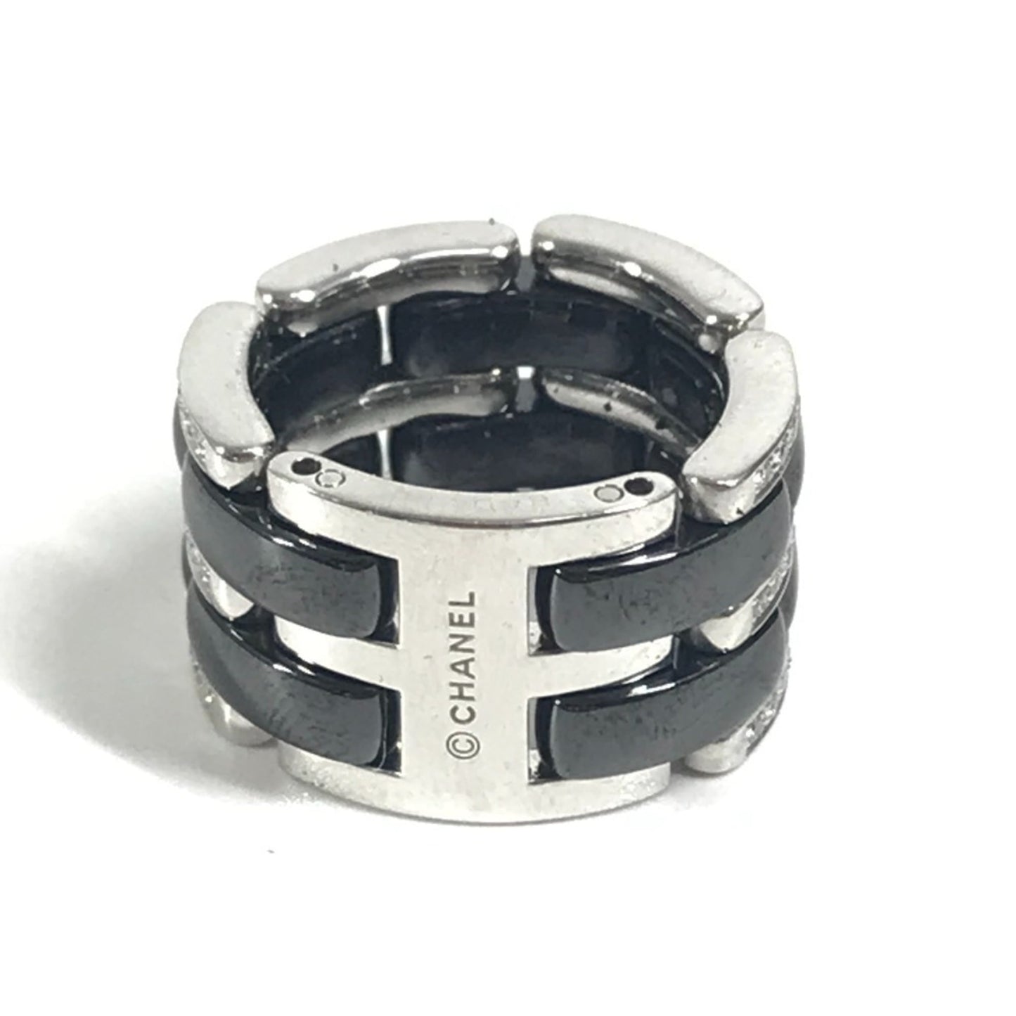 CHANEL Diamond Ultra Jewelry Accessory Ring, WG750 Ceramic, Silver, Women's