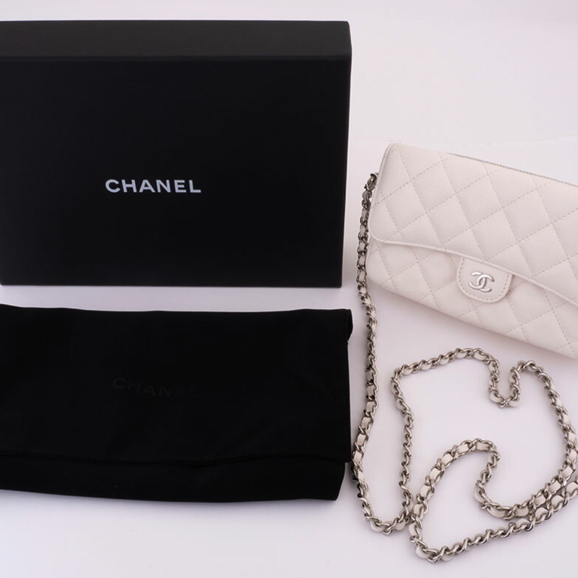 Chanel Matelasse Flap Phone Case Shoulder Bag White Women's Caviar Skin CHANEL — Like New