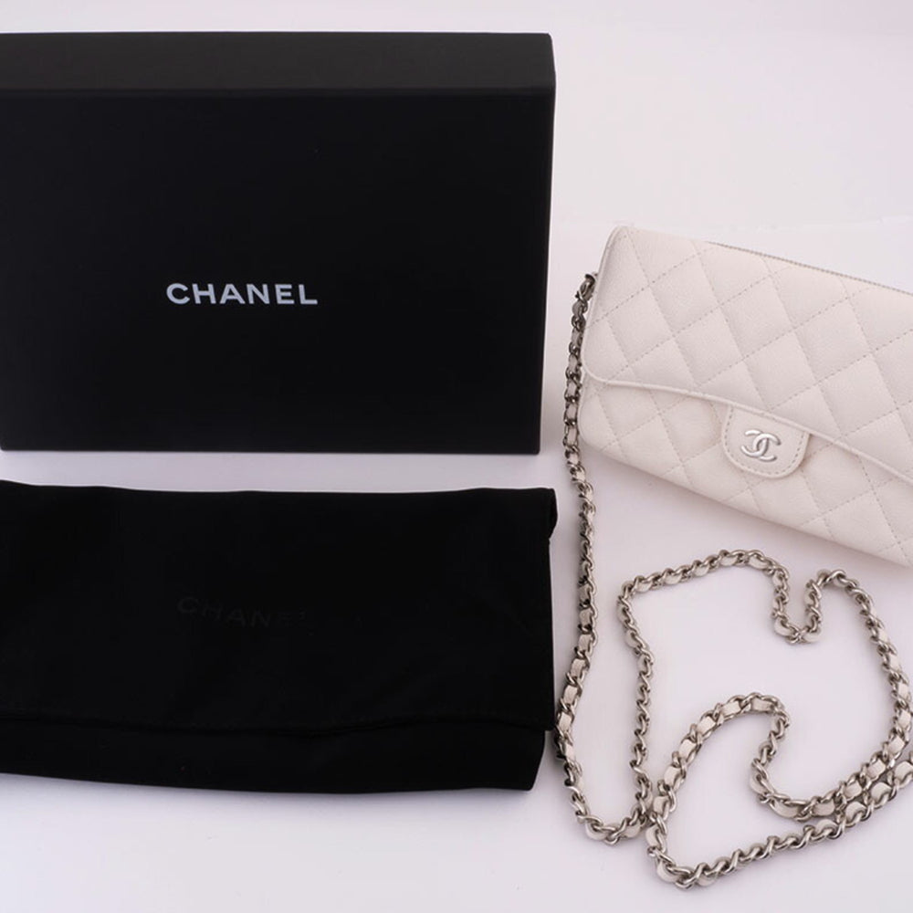 Chanel Matelasse Flap Phone Case Shoulder Bag White Women's Caviar Skin CHANEL — Like New