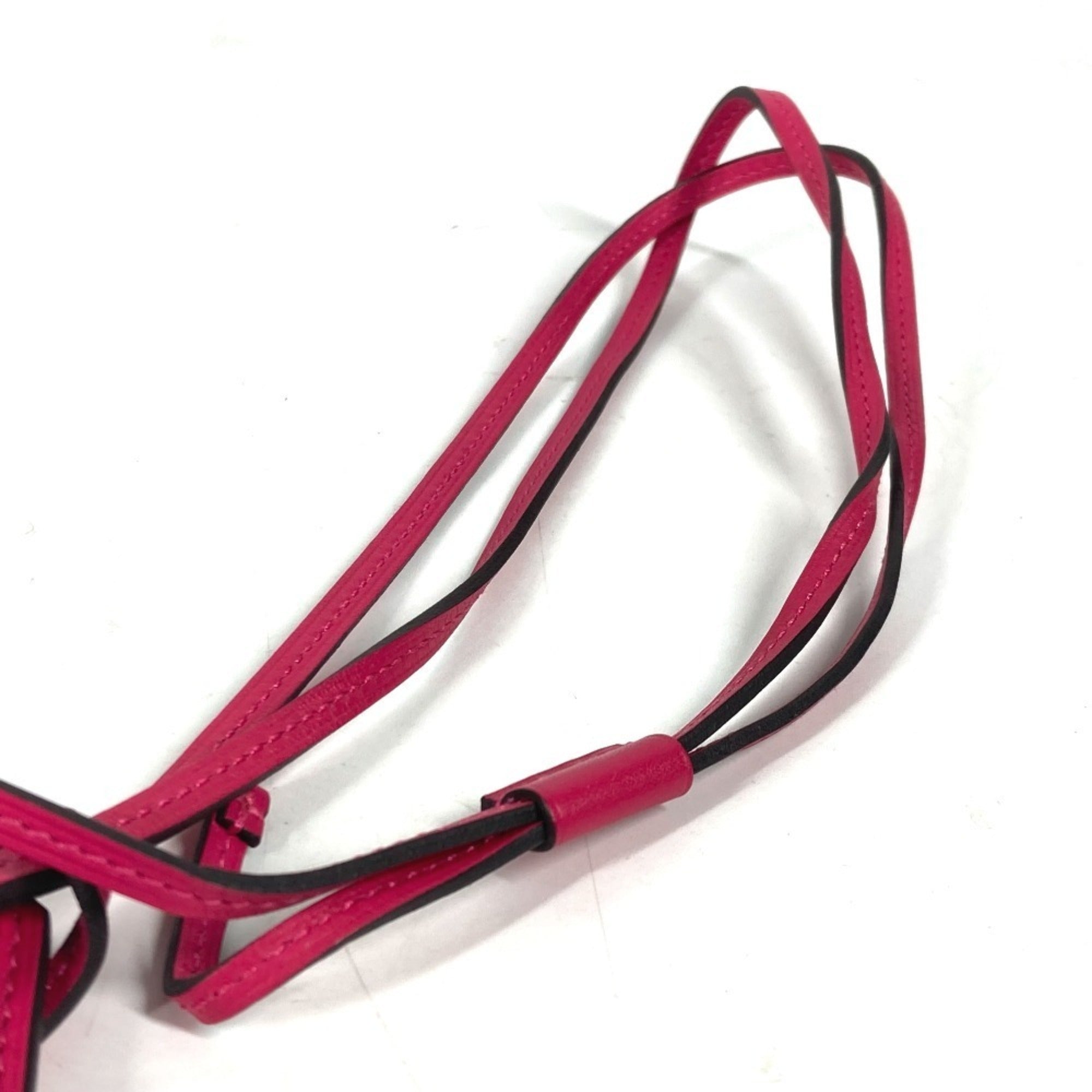 HERMES O'Kelly GM Accessories Long Necklace Swift Leather Women's Rose Mexico Pink — Like New