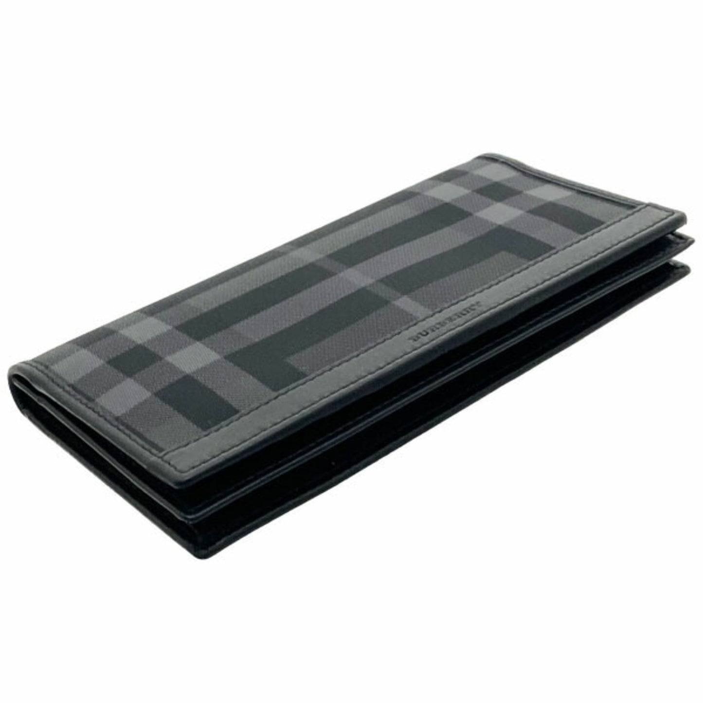 Burberry Check Bifold Wallet in PVC and Leather, Dark Gray Black. Men's NMMN-15825.