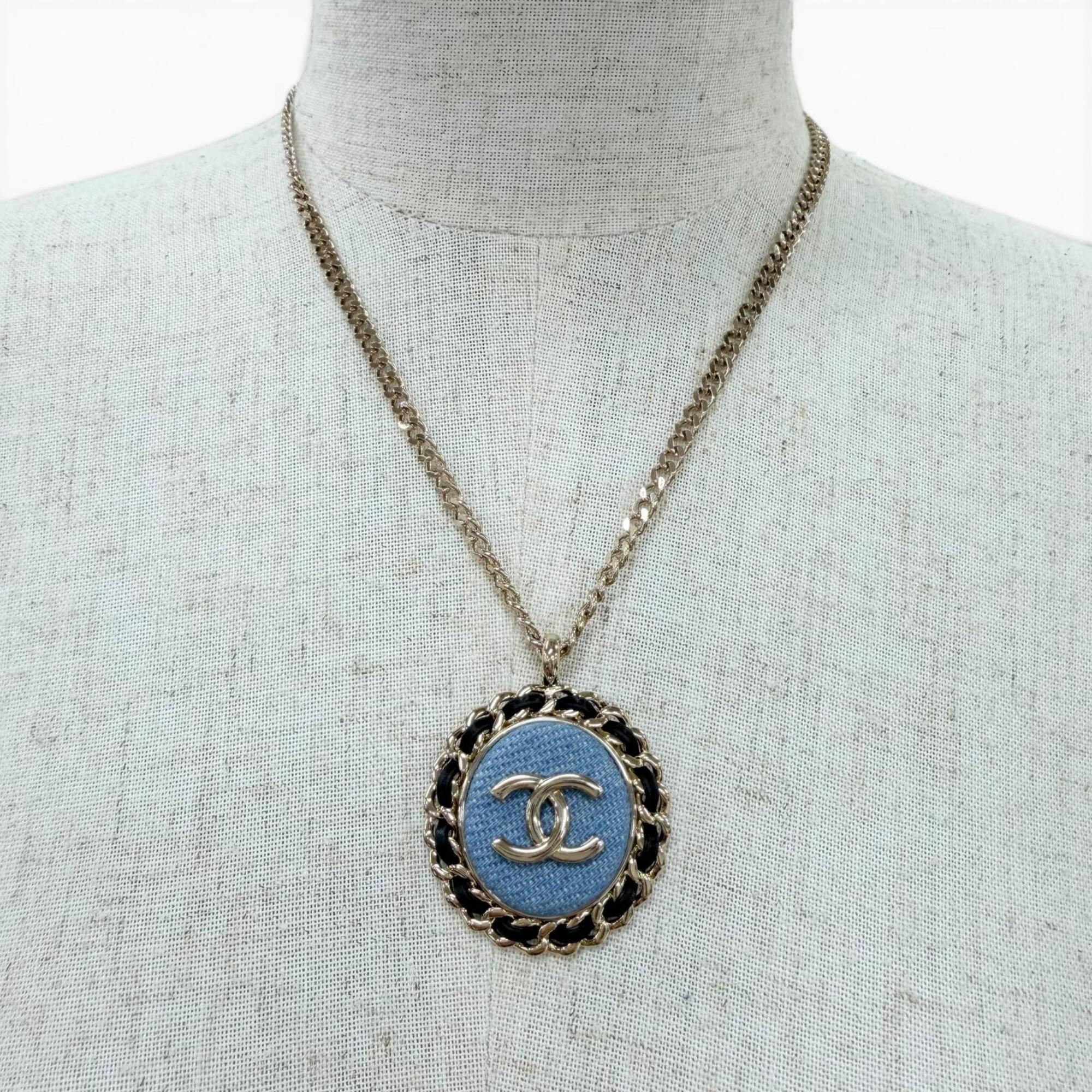 CHANEL (2025 model) B25P Coco Mark Denim Design Chain Necklace, Indigo Blue, Gold Hardware, Made in Italy, Women's — Like New
