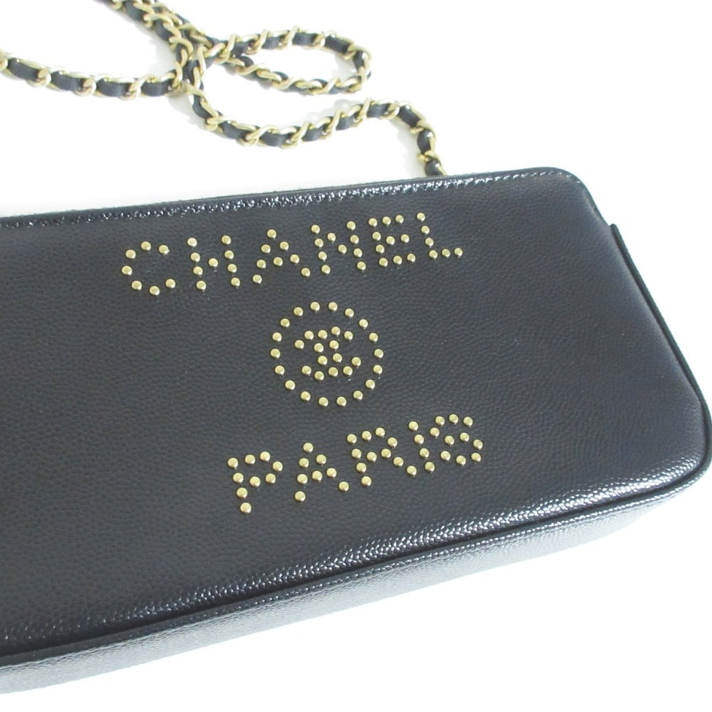 CHANEL Deauville Caviar Skin Wallet Chain Shoulder Bag Black Women's — Like New