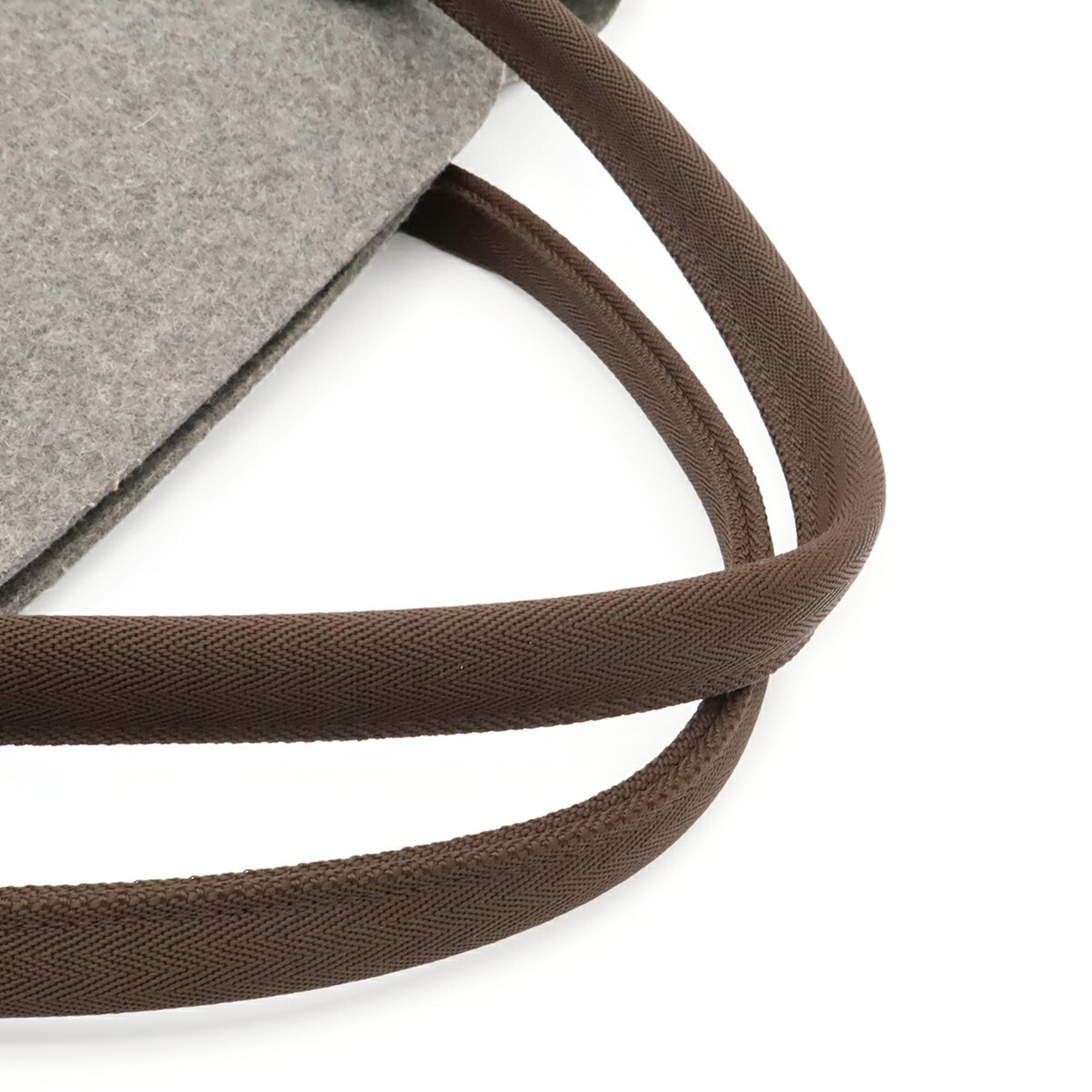 HERMES Sac de Pansage Groom Tote Bag Shoulder Felt Gray Dark Brown with Handbag-in-Bag Y Stamp — Like New