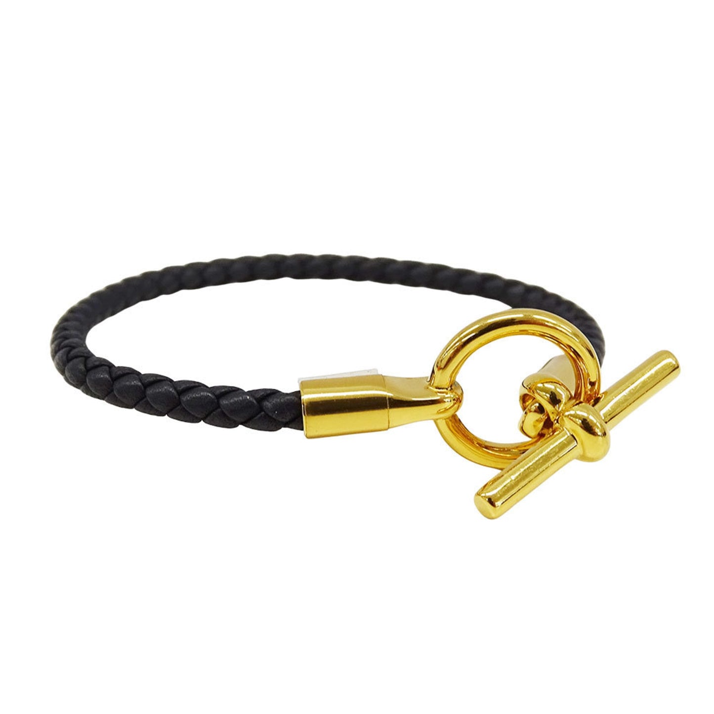 Hermes Hermès Women's Leather Bracelet in Black Grennan with Gold Hardware, Size 16.5cm, Slim Fit