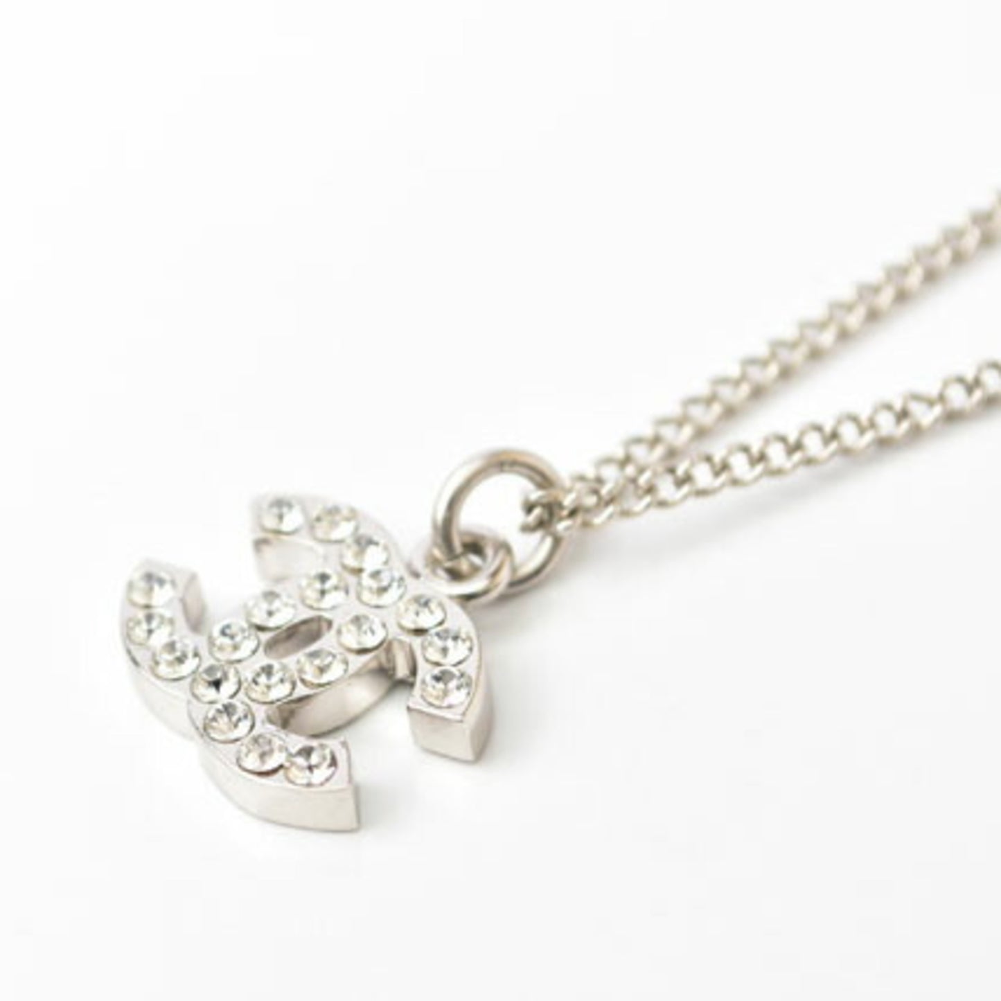 Chanel Necklace Pendant CHANEL Coco Mark CC Rhinestone Silver White