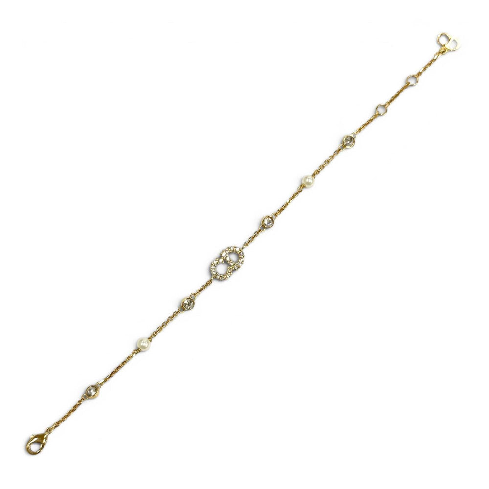Christian Dior DIOR B3106WOMZI Claire D Lune Bracelet with CD logo, rhinestones, and faux pearls, gold, for women, dust bag — Like New
