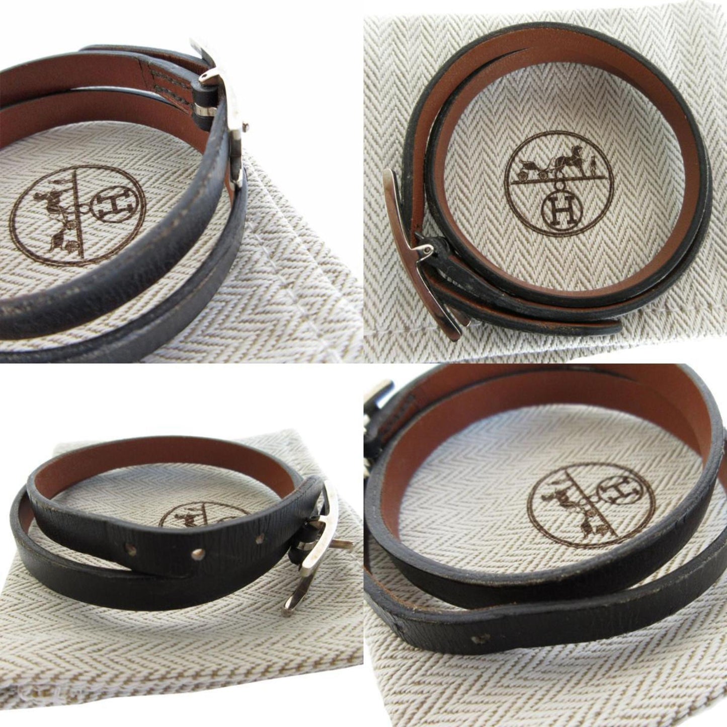 Hermes HERMES bracelet API leather metal black silver ladies s0568a