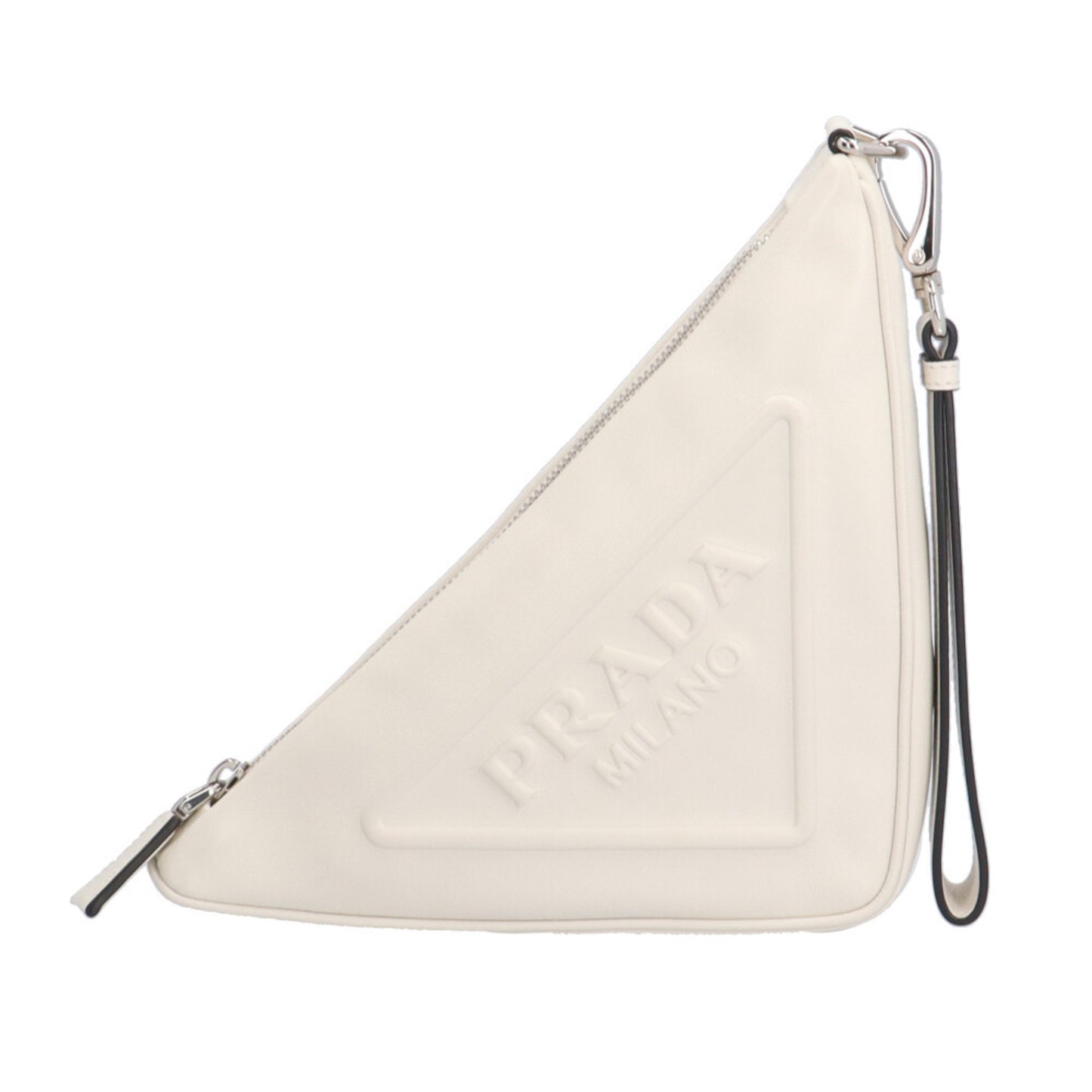 Pre-owned Prada Triangle Clutch Bag, Leather 1NE039, White, Unisex