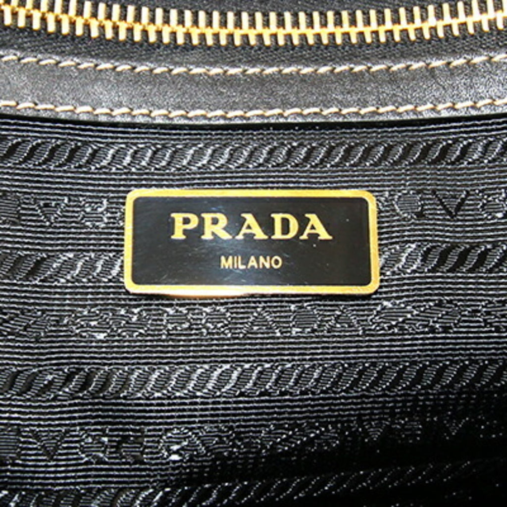 Prada Tote Bag 1BG158 Beige Brown Black Canvas Leather Shoulder Women's PRADA