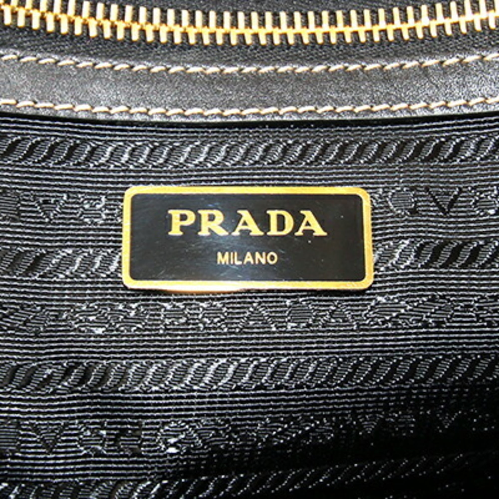 Prada Tote Bag 1BG158 Beige Brown Black Canvas Leather Shoulder Women's PRADA