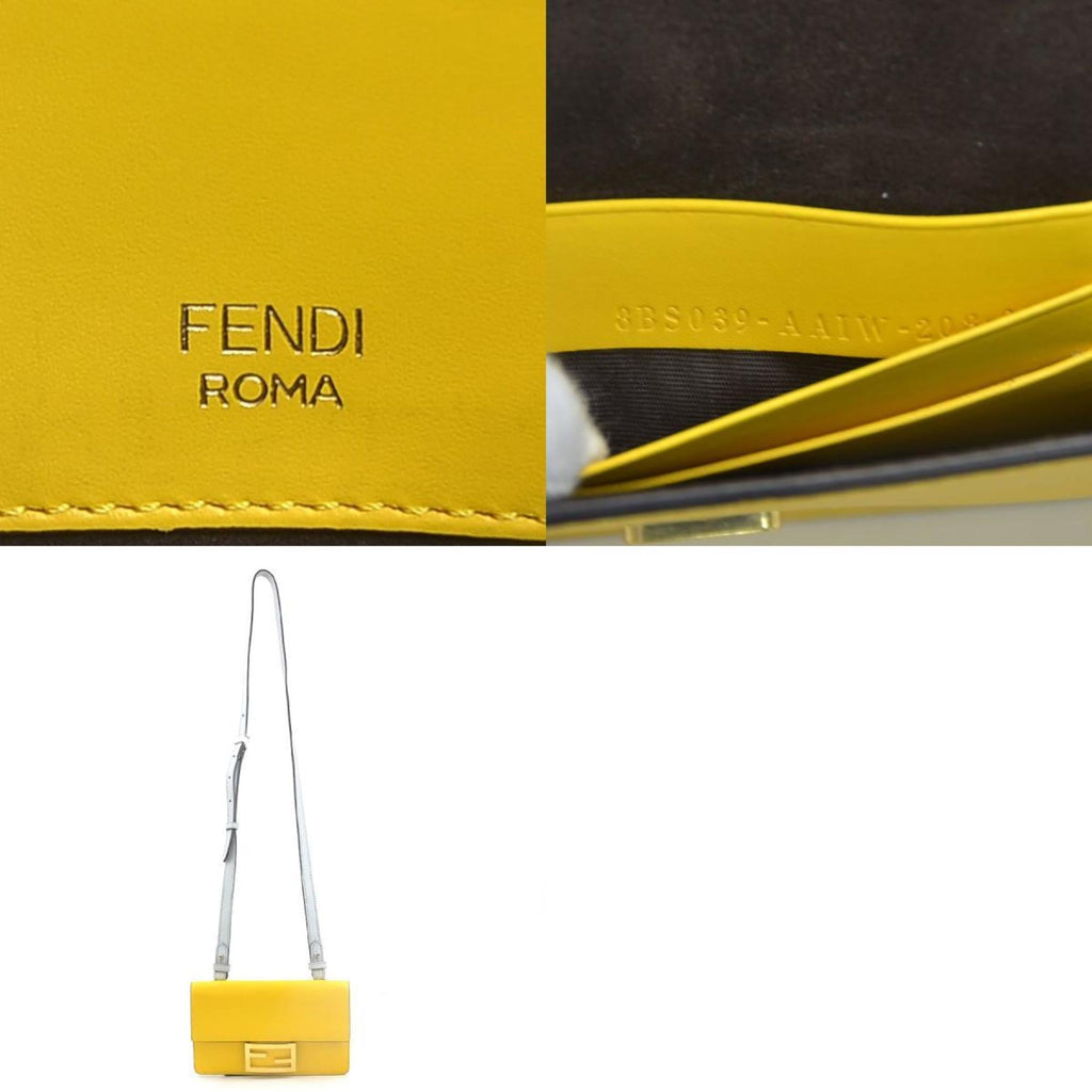 FENDI Flat Baguette Shoulder Bag in Yellow and Light Gray Leather, Women's, 8BS039-AAIW (h31756a)