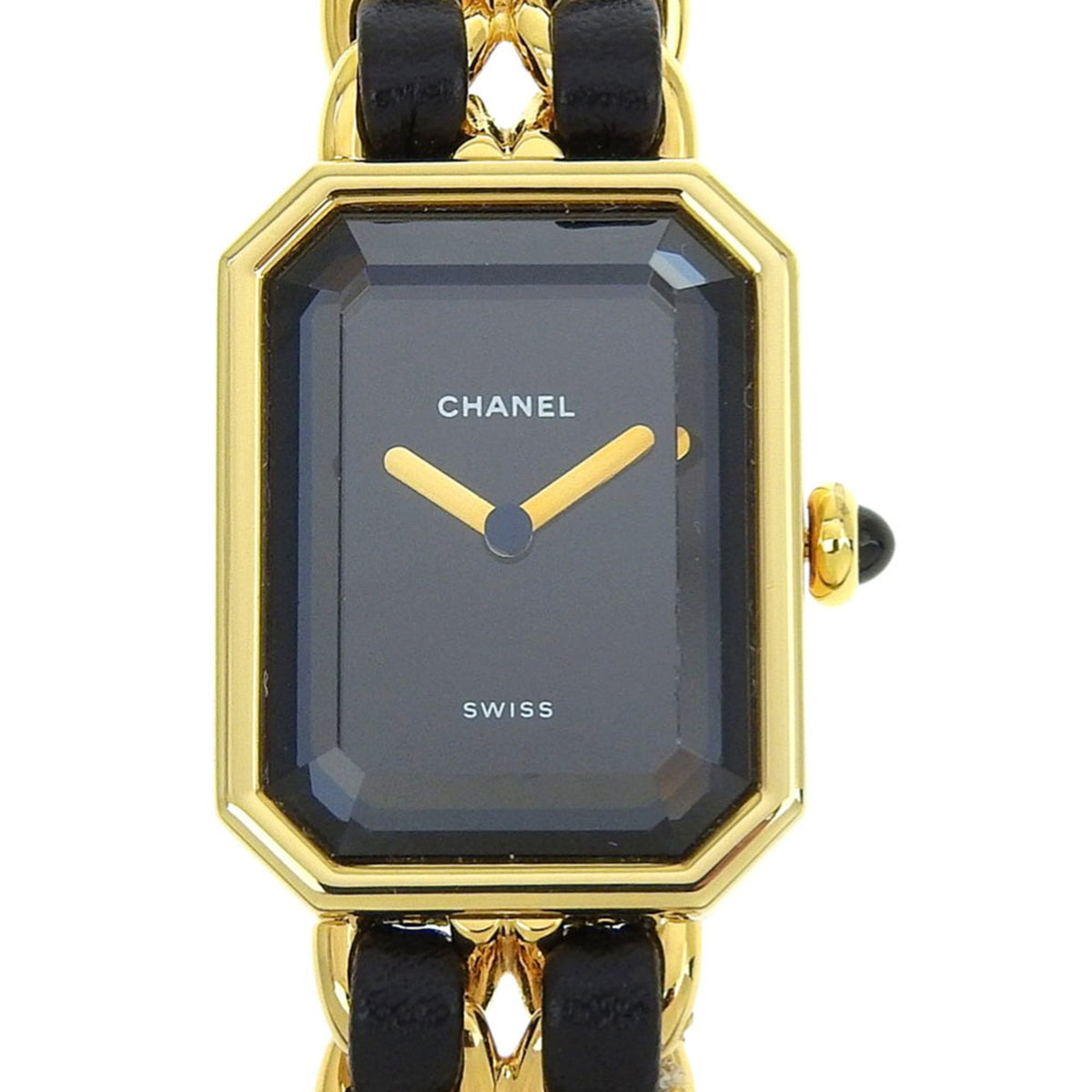 CHANEL Premiere S Watch H0001, Gold-Plated Leather Quartz Movement, Analog Display, Black Dial, Women's — Very Good