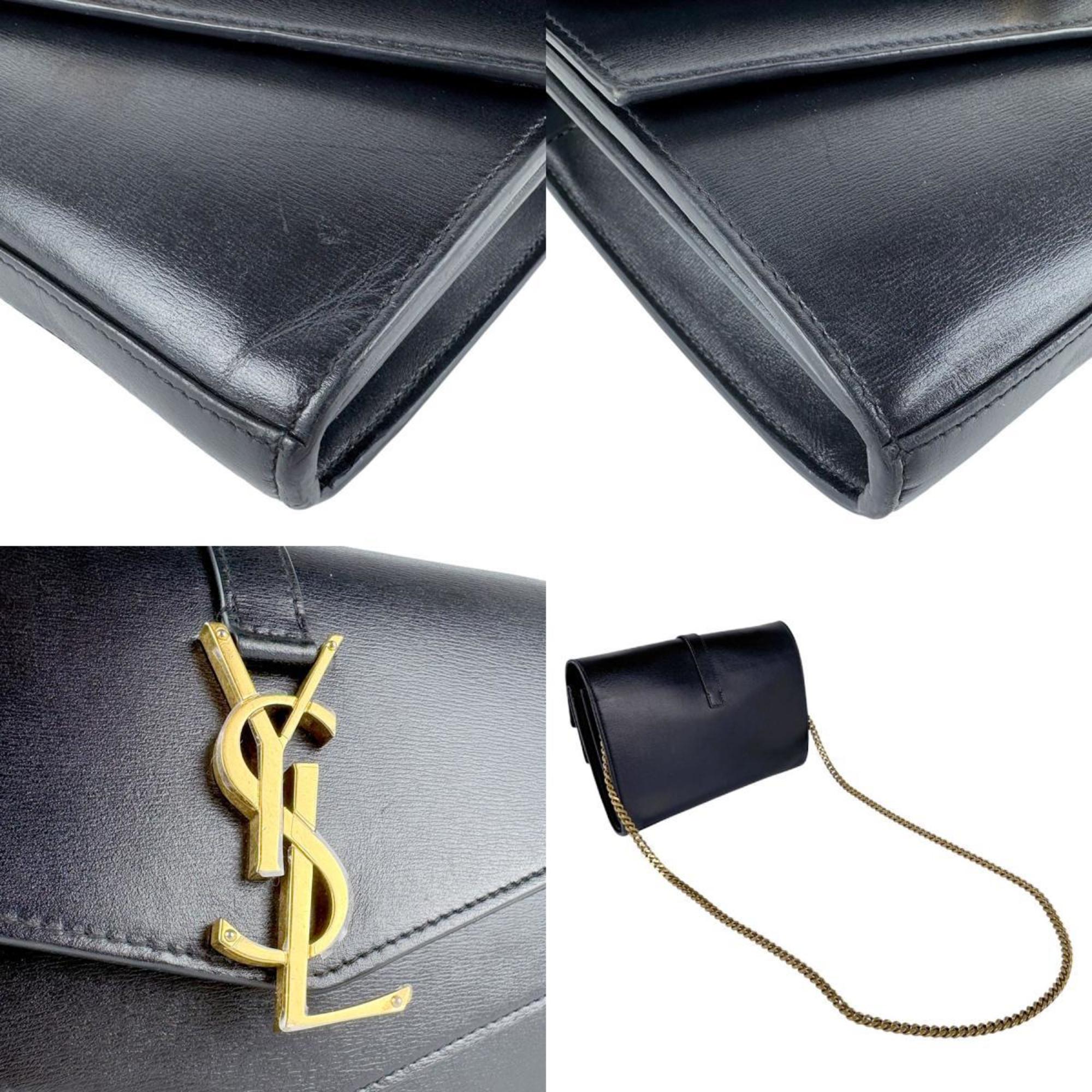 Saint Laurent SAINT LAURENT Chain Wallet Leather Black Gold Women's 575012 z5943