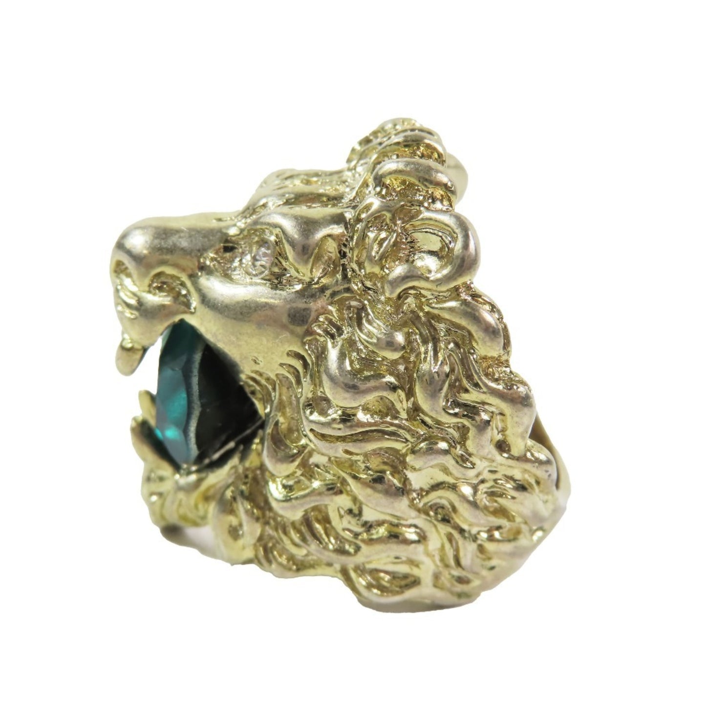 GUCCI Lion Head Ring Emerald Green Accessory Gold M Men's