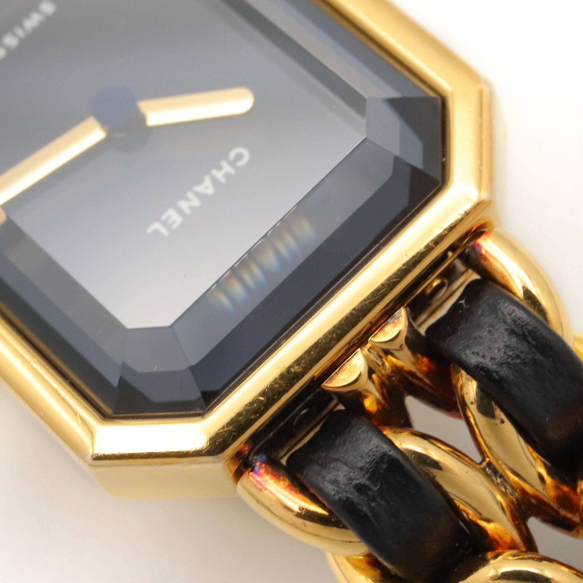 Chanel CHANEL Première M Watch, Gold Plated Leather, Women's, Black, H0001 — Very Good