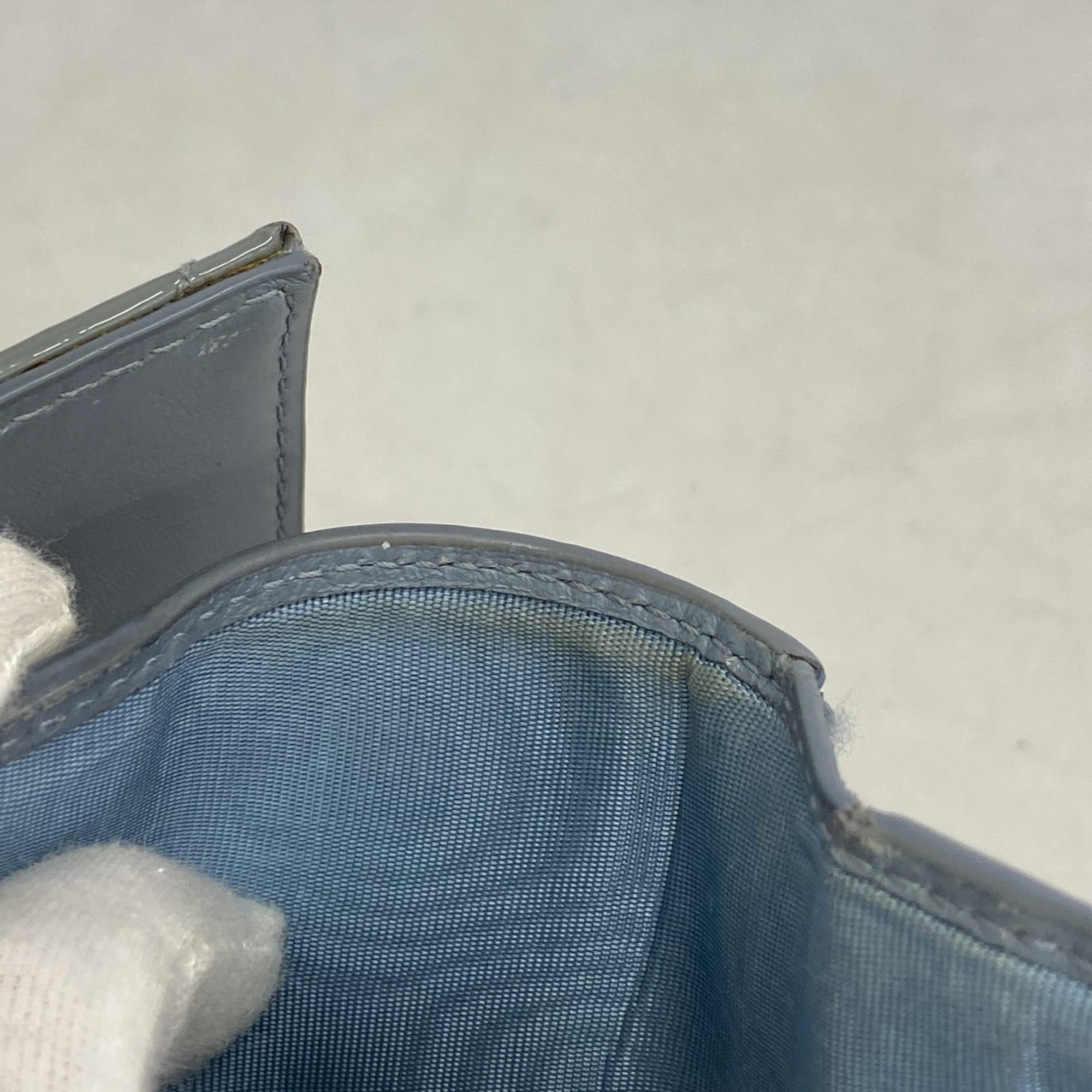 Christian Dior Tri-fold Wallet Cannage Enamel Blue Gray Women's