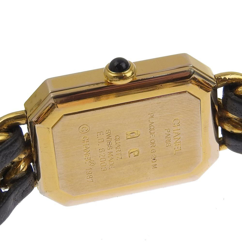 CHANEL Premiere L Watch H0001 Gold Plated x Leather Swiss Made Black Quartz Analog Display Dial Ladies — Good