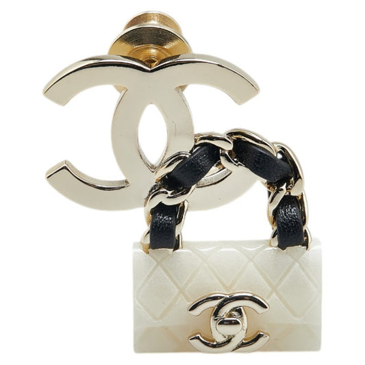 Chanel Coco Mark Matelasse Bag Motif Pin Brooch in Gold, Clear, Black, Plated Plastic, and Leather. Women's.