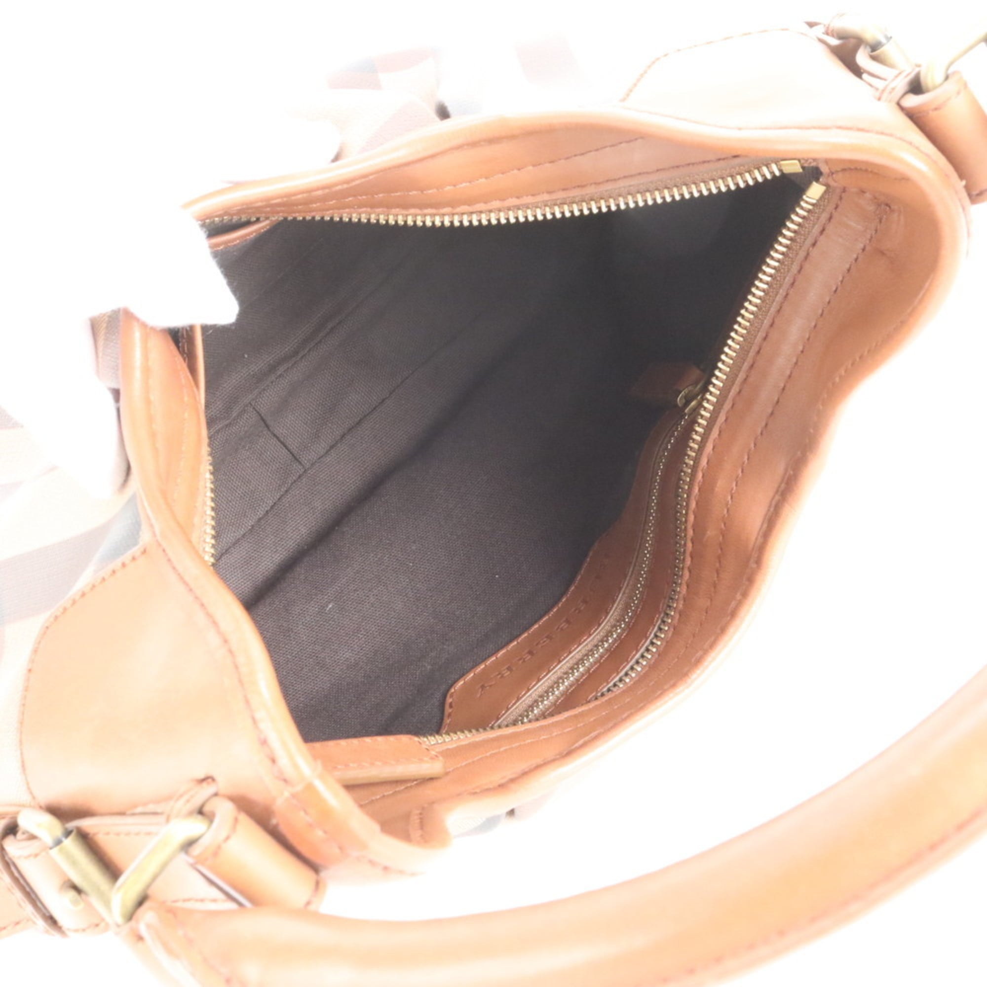 Burberry Nova Check Leather Shoulder Bag/Tote Bag/Handbag Brown Women's