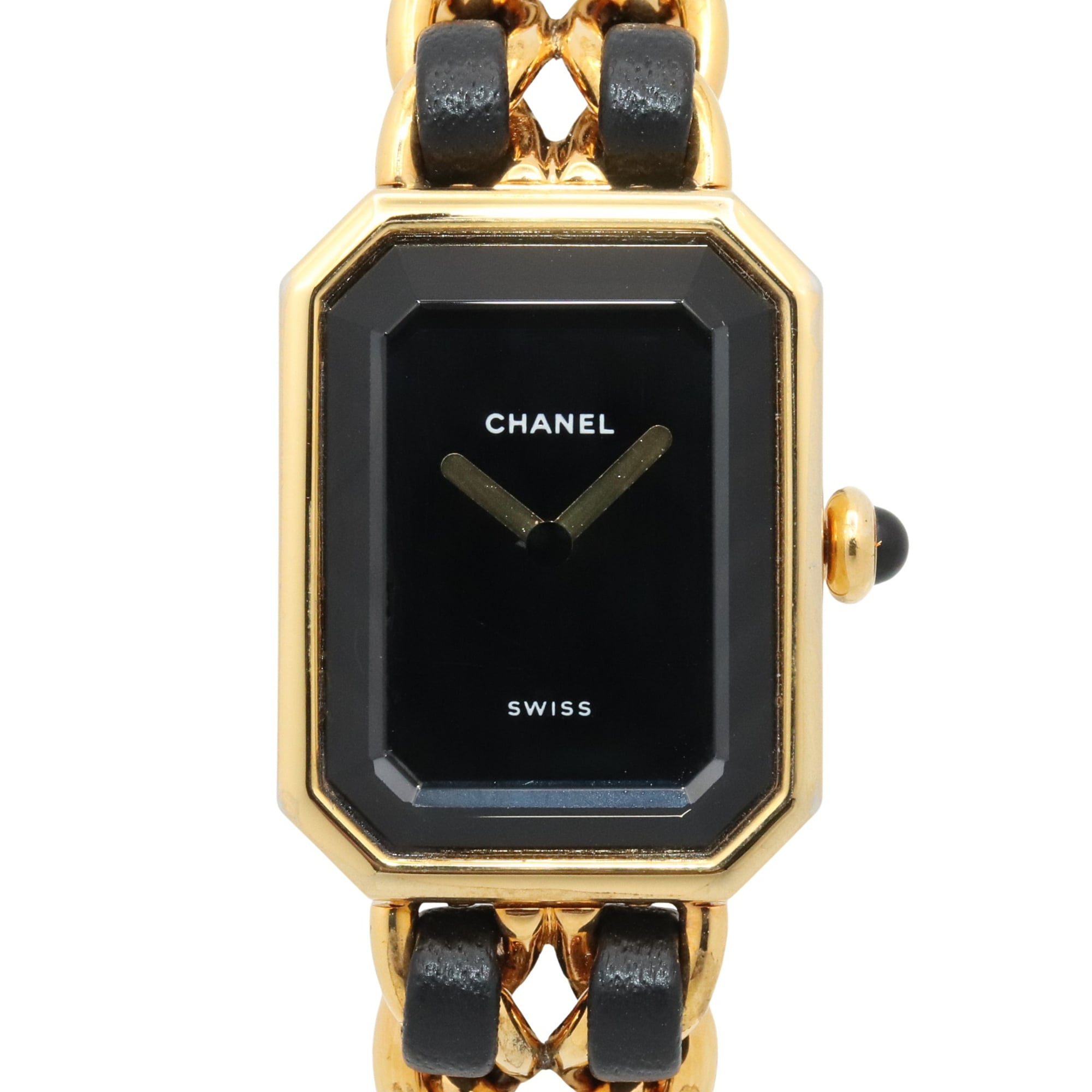 Chanel CHANEL Première S Watch, Gold Plated (GP), Leather Strap, Women's, Black, H0001 — Very Good