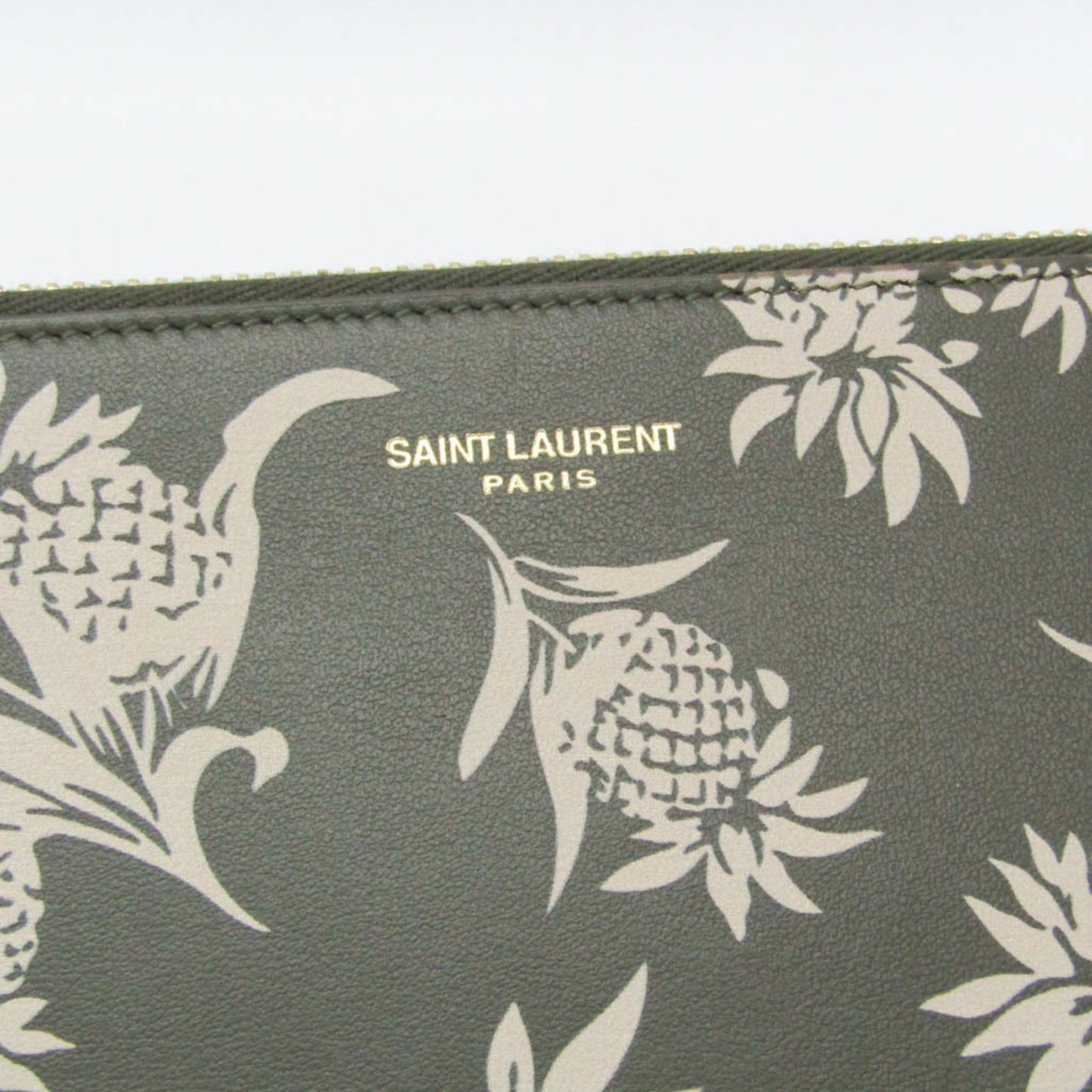 Saint Laurent Pineapple Pattern 397294 Women's Leather Clutch Bag Beige,Khaki