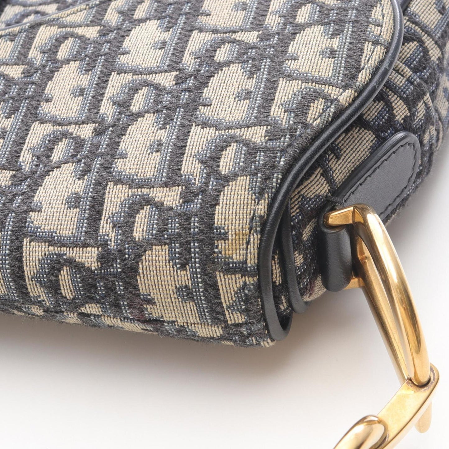 Christian Dior Dior Saddlebag, Oblique Jacquard Handbag, Canvas and Leather, Women's, Ivory Navy