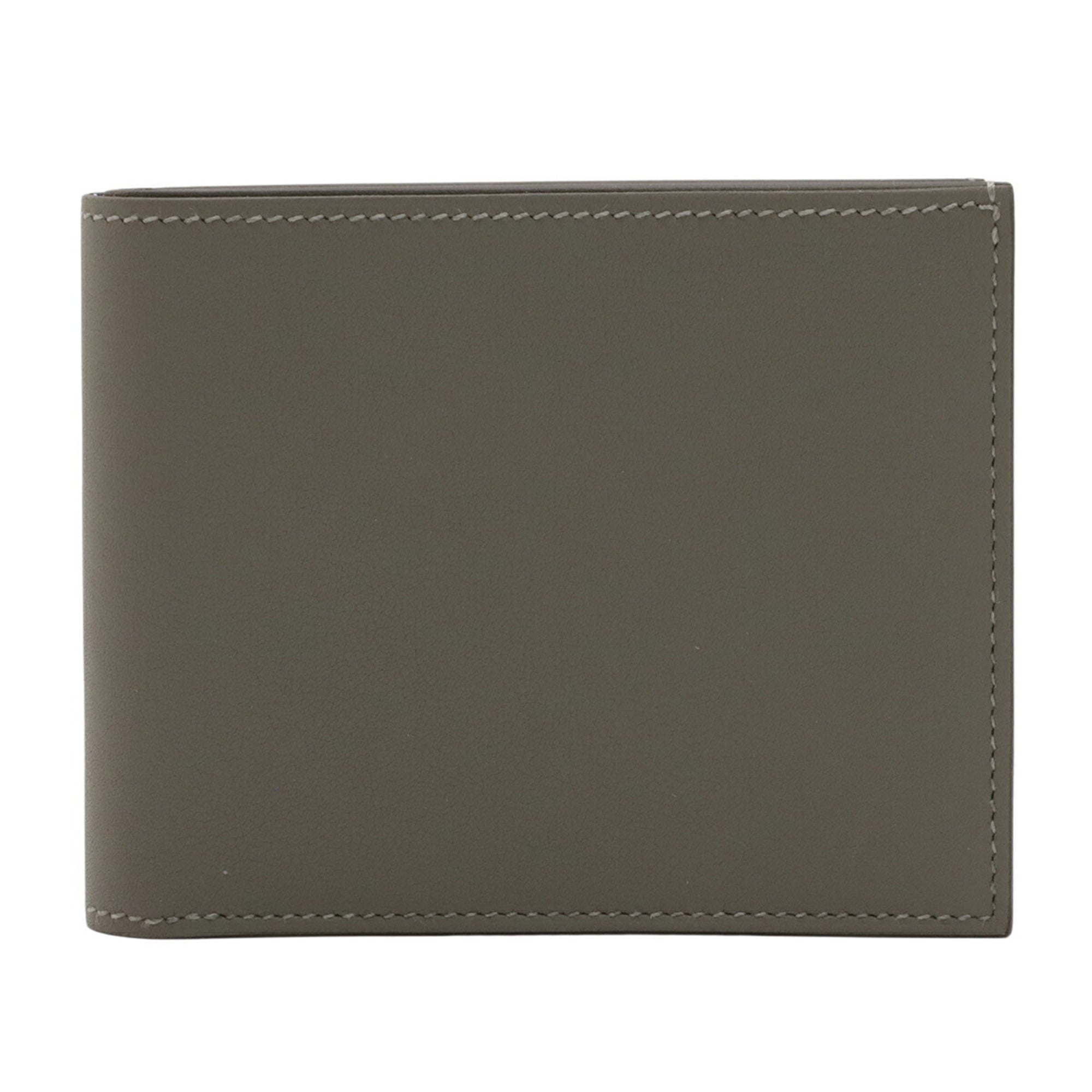 HERMES Citizen Twill Compact Bi-fold Wallet in Swift Leather and Silk, Gray, B Stamp