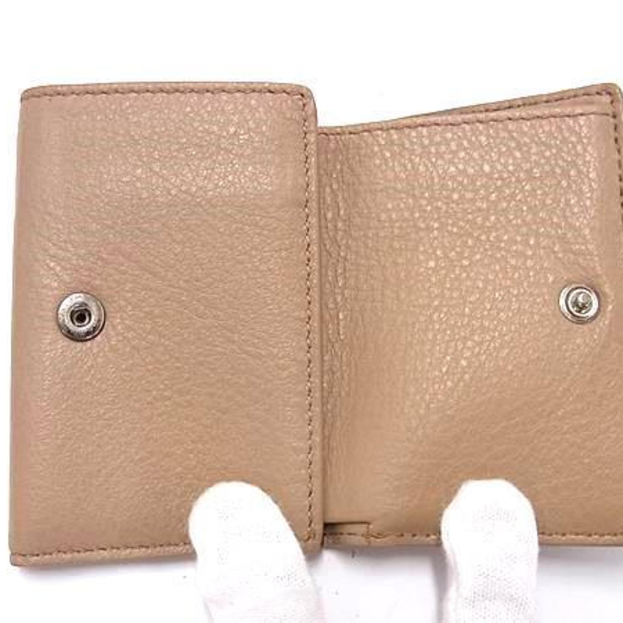 BALENCIAGA Paper Mini Wallet 391446 Beige Leather Women's Trifold