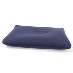 HERMES Trouse Flat PM Neoban Black Hardware Logo Zip Pouch Navy Made in France Women's — Like New