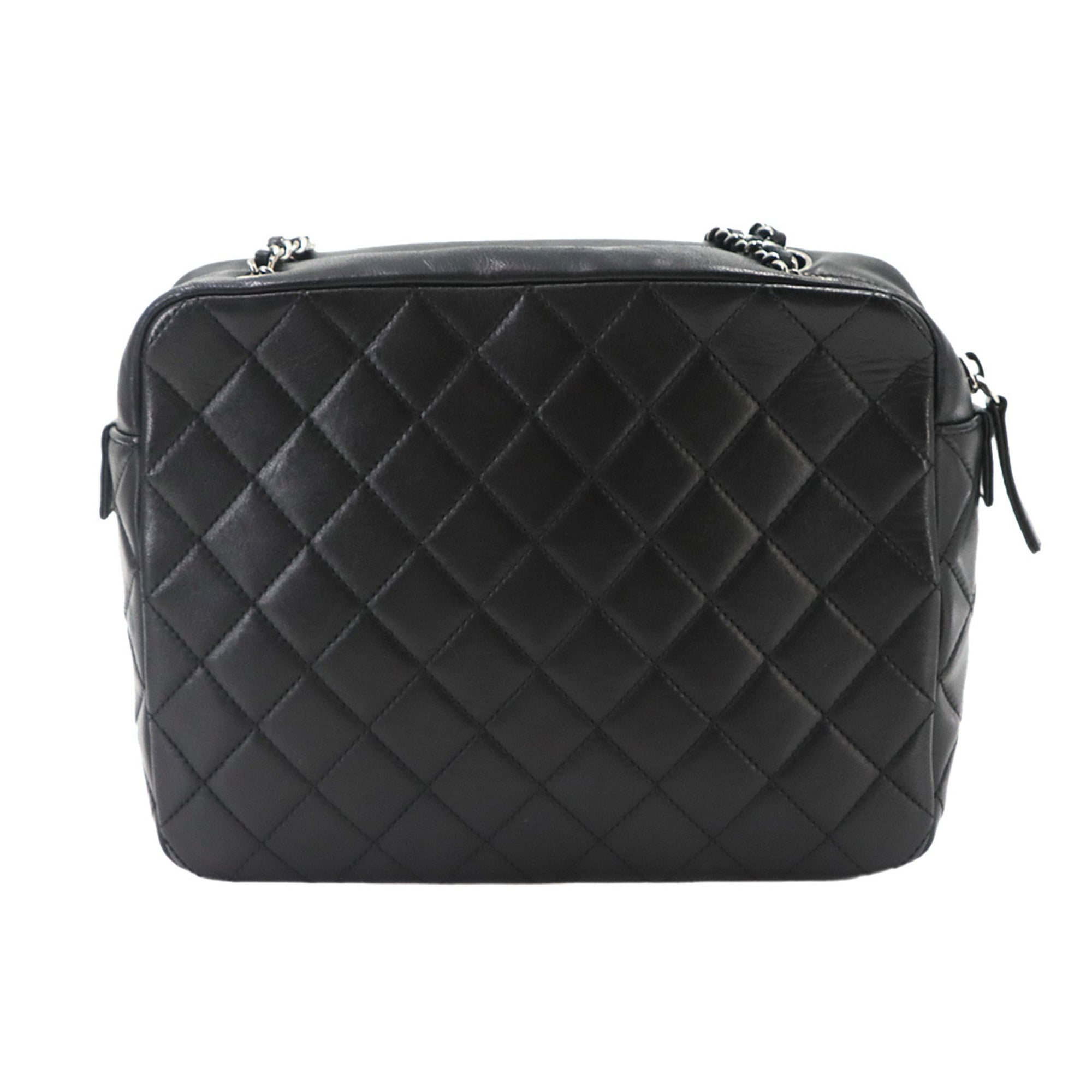Chanel Matelassé Camera Handbag, Chain Shoulder Lambskin and Plastic, Black — Like New