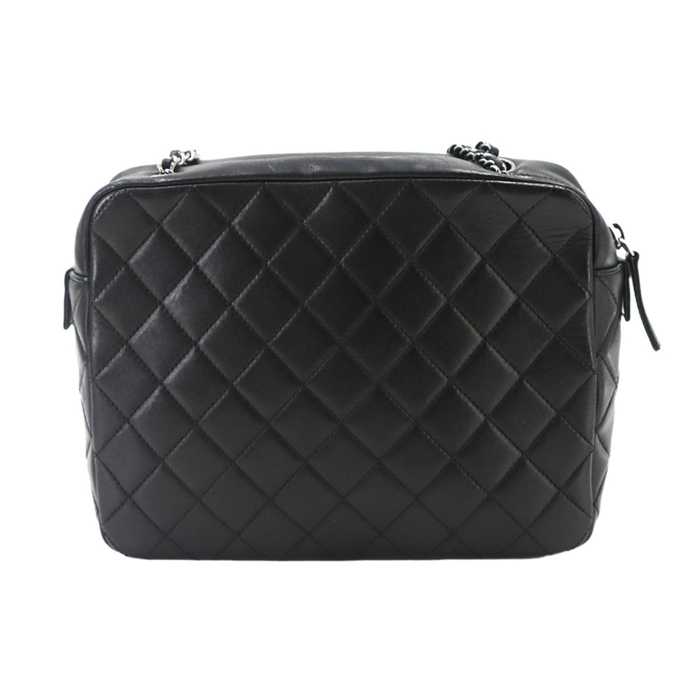 Chanel Matelassé Camera Handbag, Chain Shoulder Lambskin and Plastic, Black — Like New