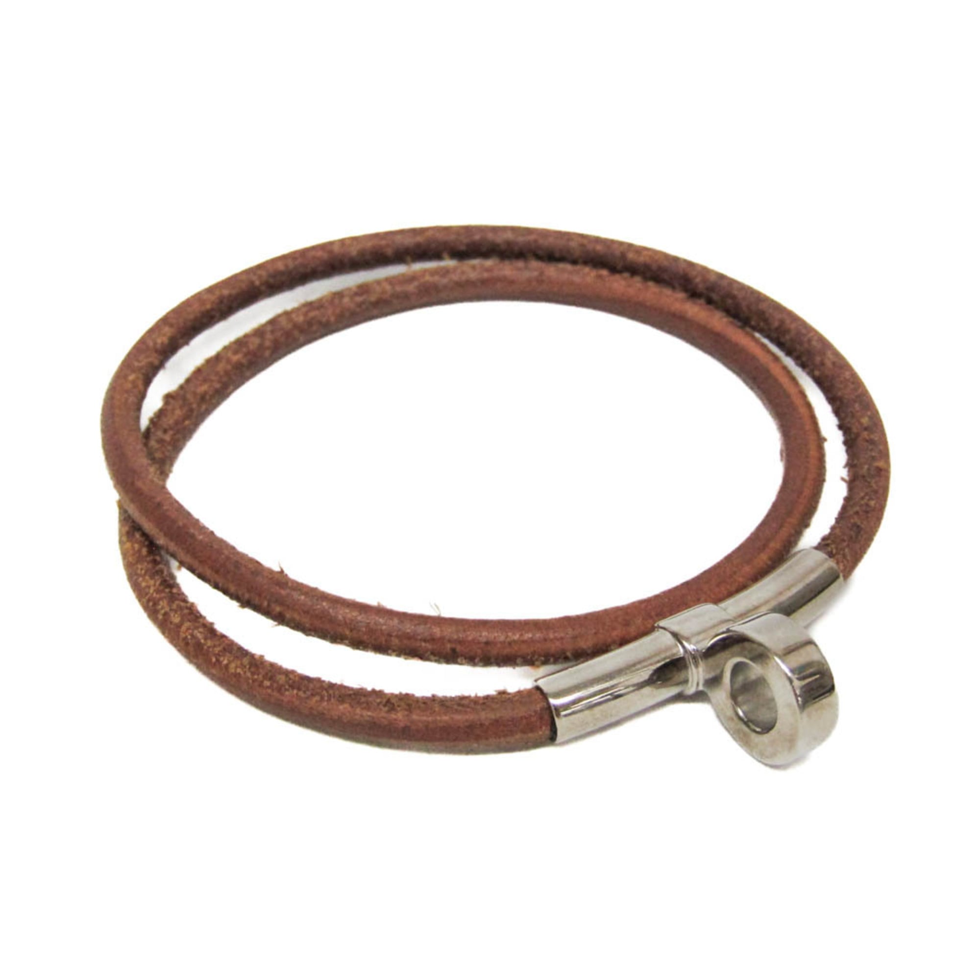Hermes Kite Choker Leather,Metal Bangle Silver,Brown